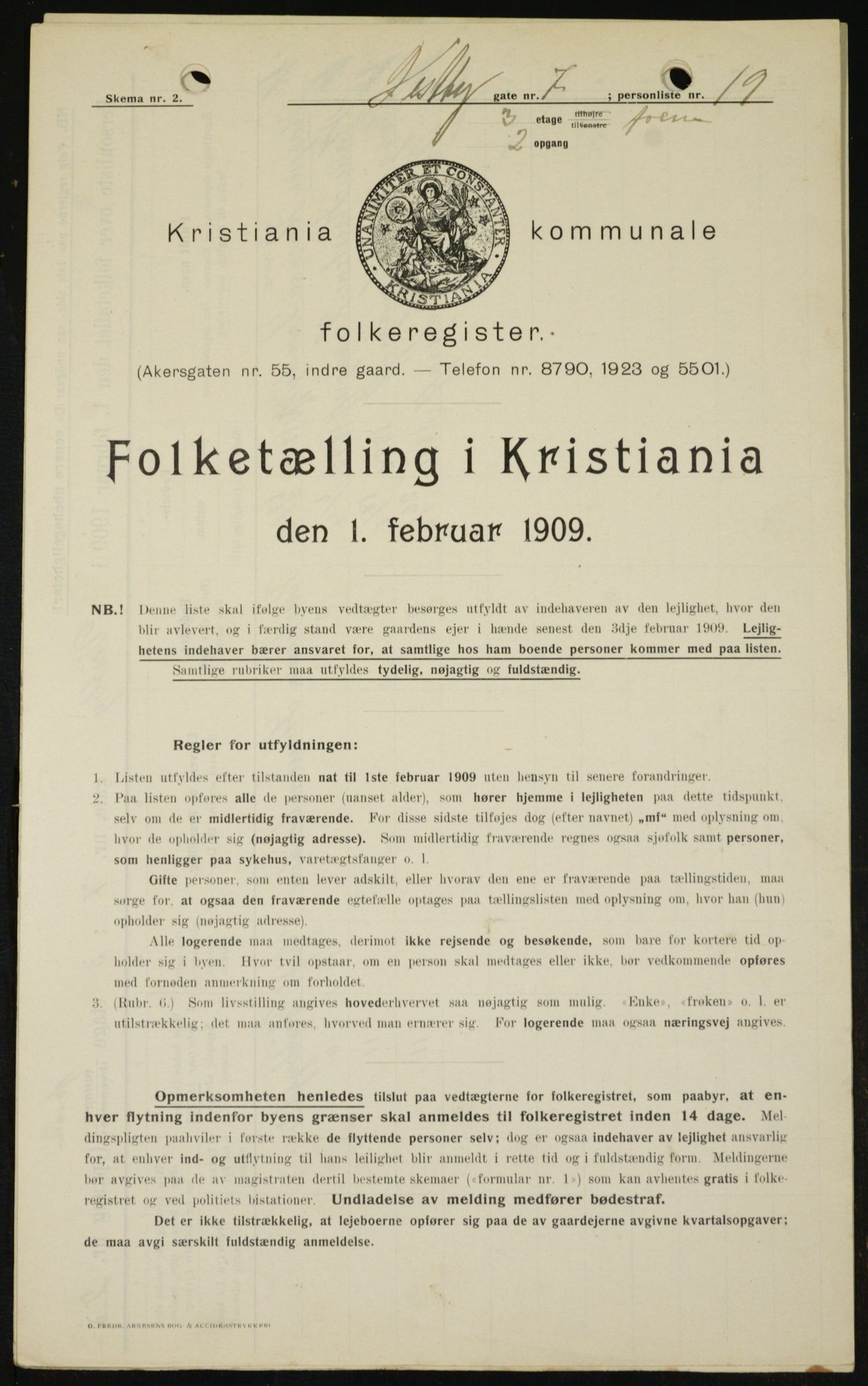 OBA, Kommunal folketelling 1.2.1909 for Kristiania kjøpstad, 1909, s. 90518