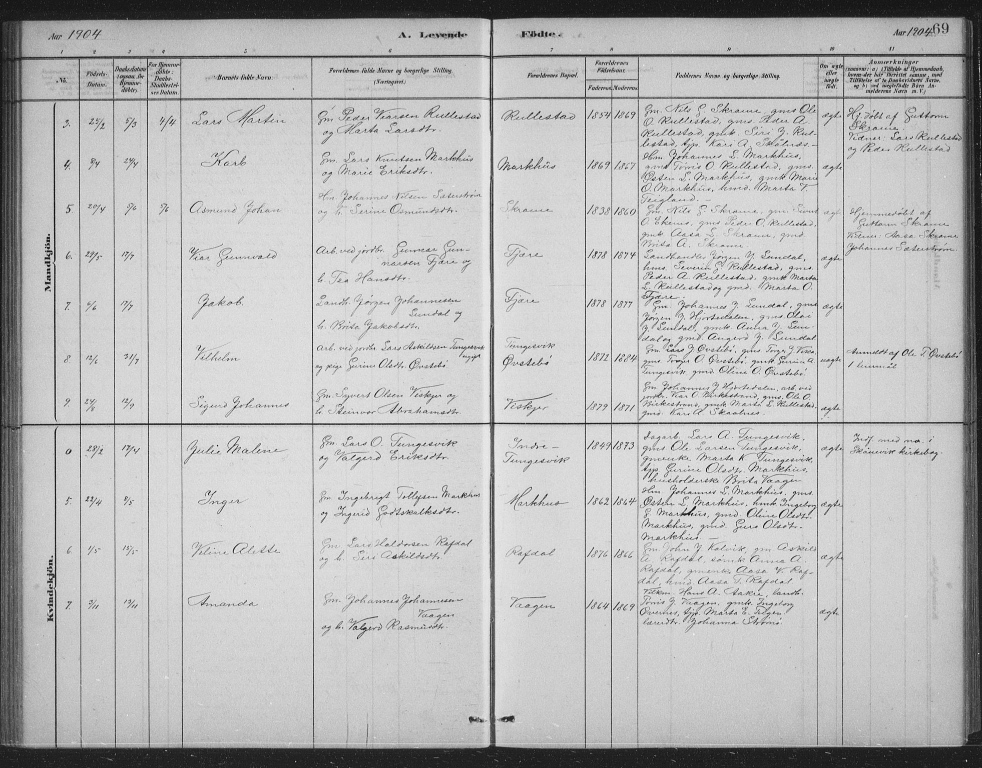 Skånevik sokneprestembete, AV/SAB-A-77801/H/Hab: Klokkerbok nr. B 2, 1881-1920, s. 69