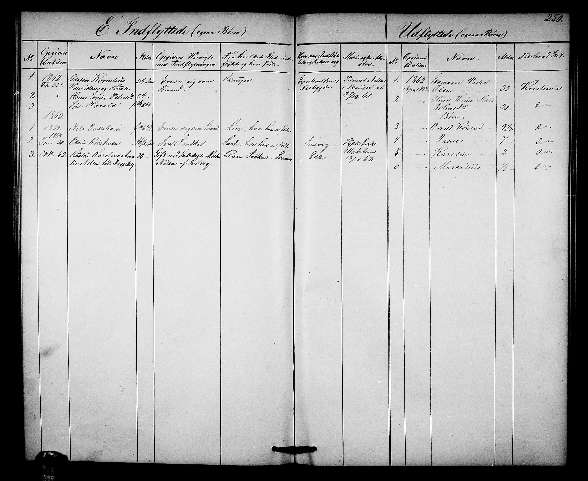 Strømm kirkebøker, AV/SAKO-A-322/G/Ga/L0001: Klokkerbok nr. I 1, 1861-1885, s. 250