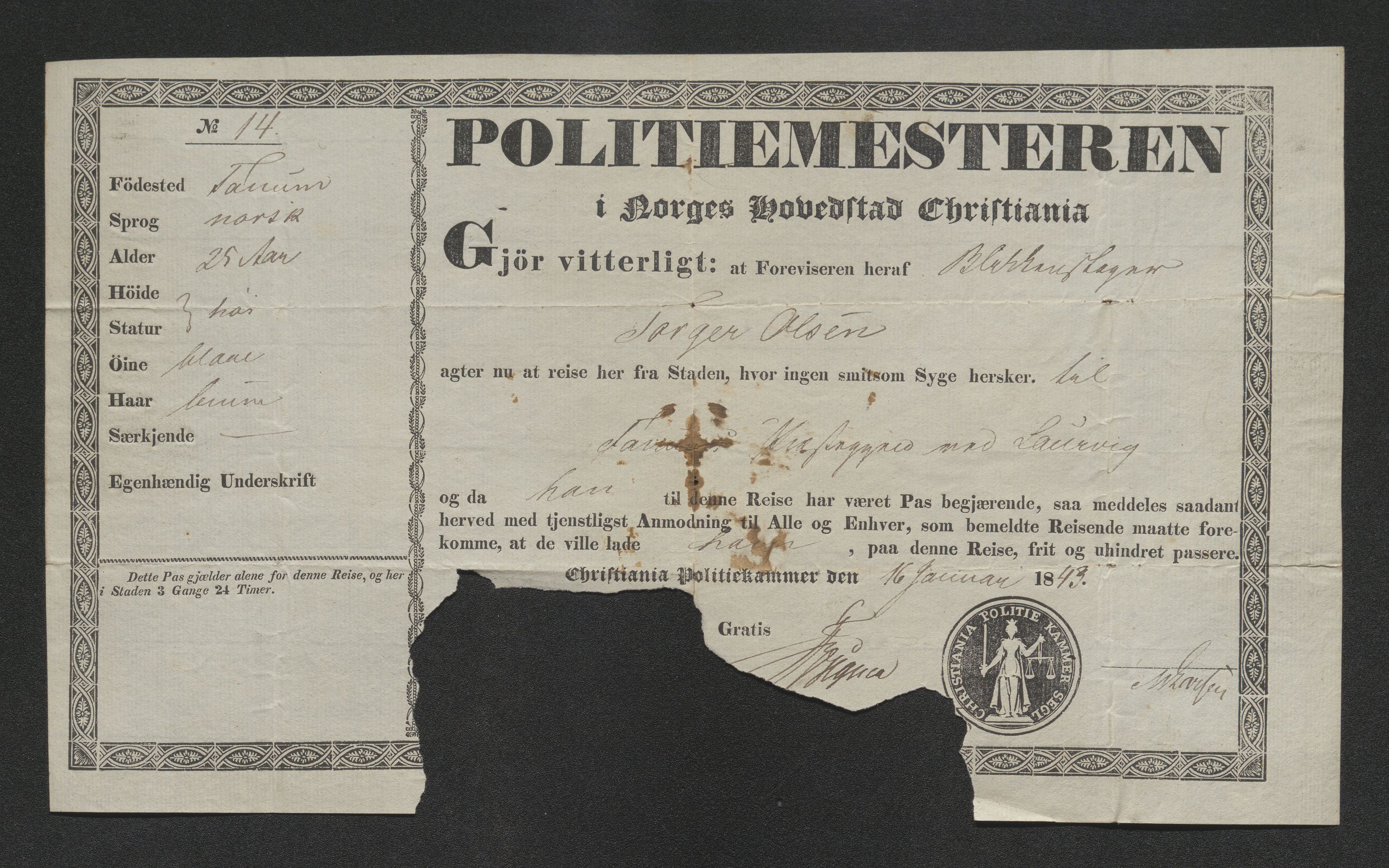 Drammen politikammer, AV/SAKO-A-623/I/Ia/Iab/L0007: Innleverte pass, 1843-1844, s. 39