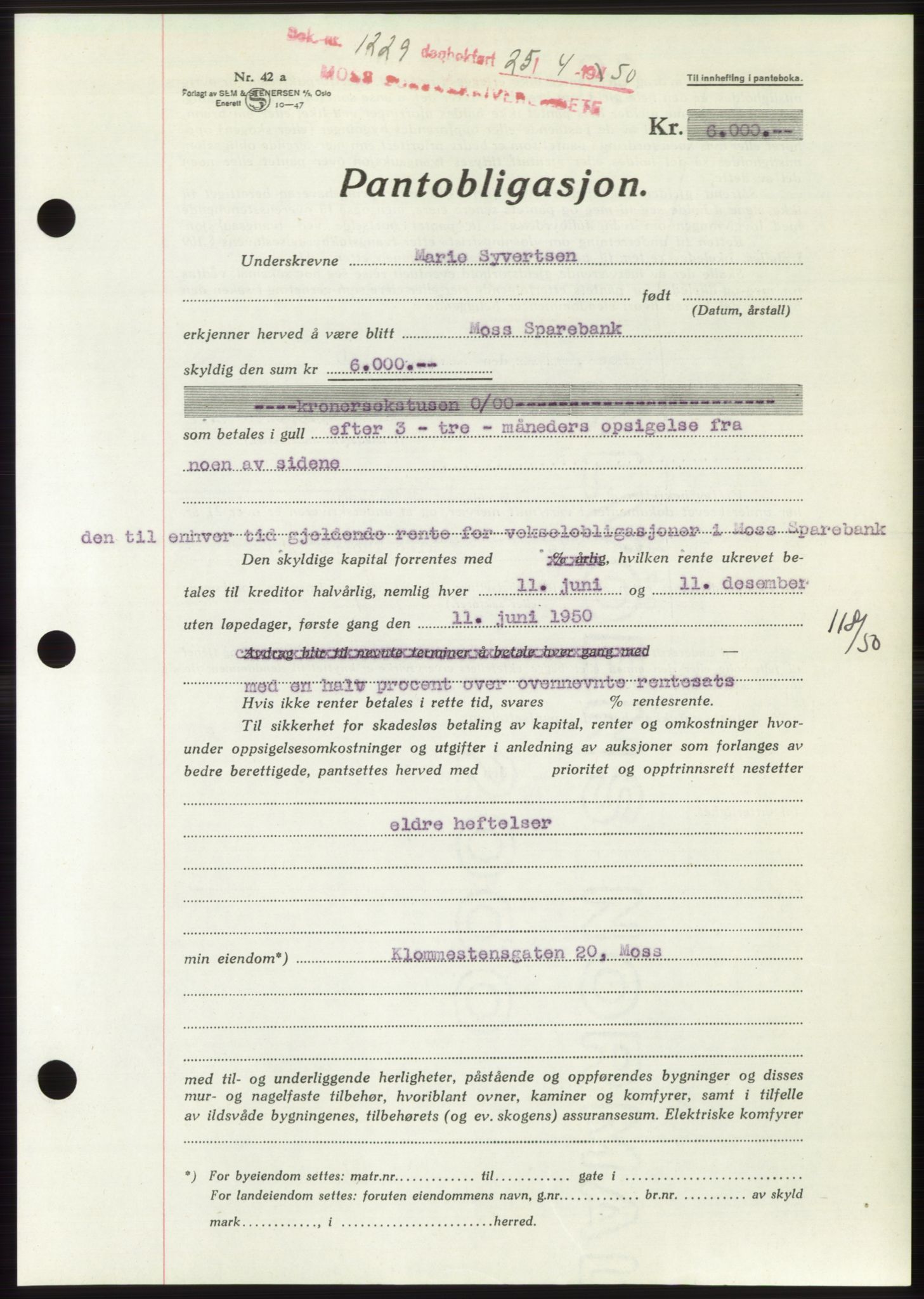 Moss sorenskriveri, AV/SAO-A-10168: Pantebok nr. B24, 1950-1950, Dagboknr: 1229/1950