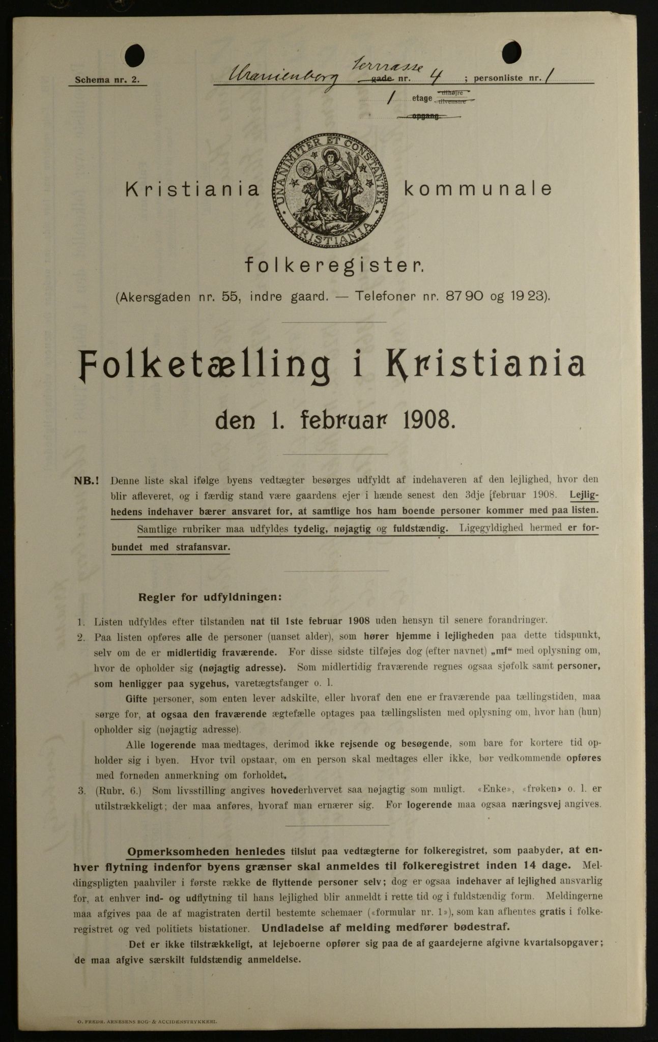 OBA, Kommunal folketelling 1.2.1908 for Kristiania kjøpstad, 1908, s. 107885