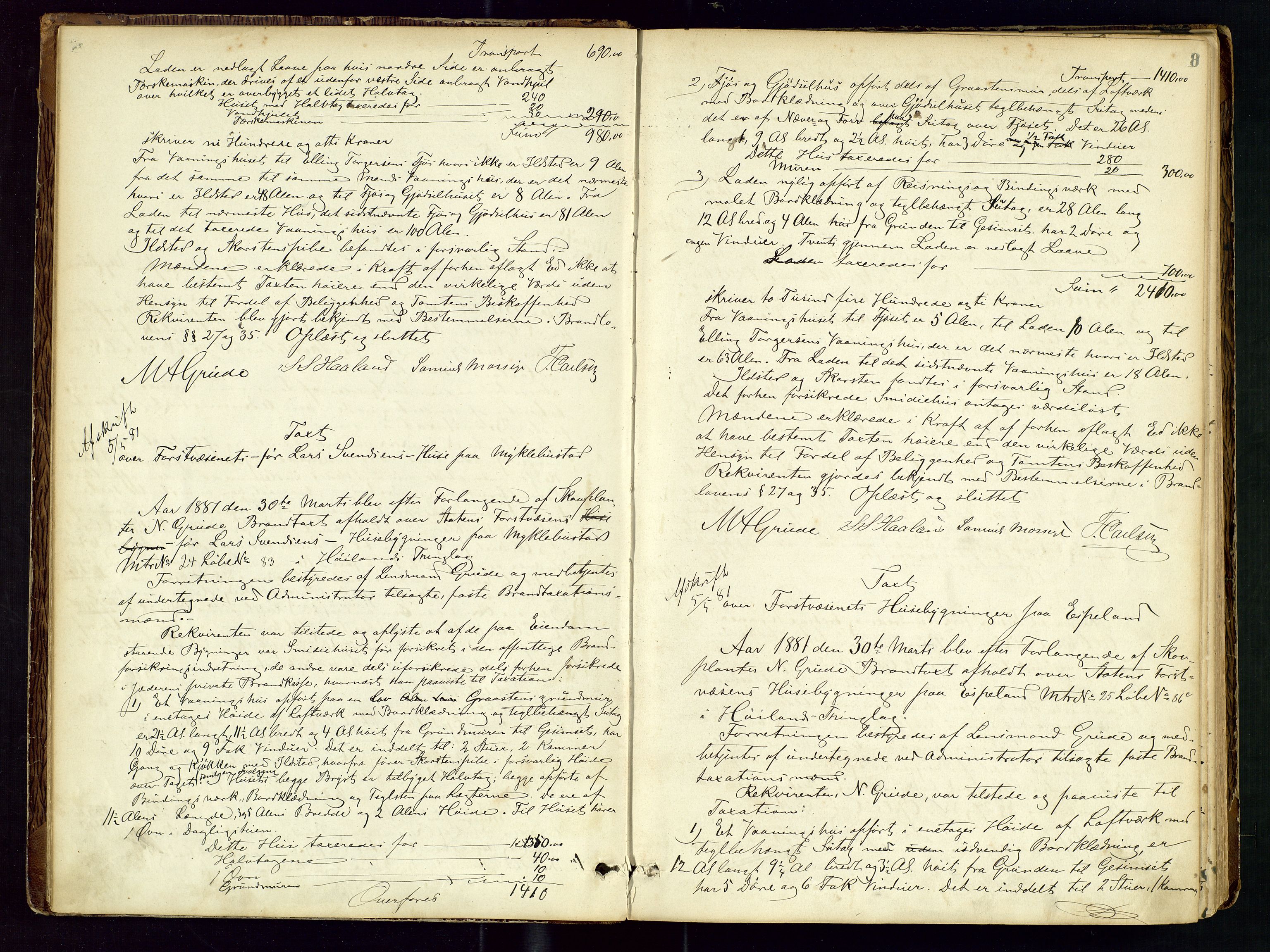 Høyland/Sandnes lensmannskontor, AV/SAST-A-100166/Goa/L0002: "Brandtaxtprotokol for Landafdelingen i Høiland", 1880-1917, s. 7b-8a