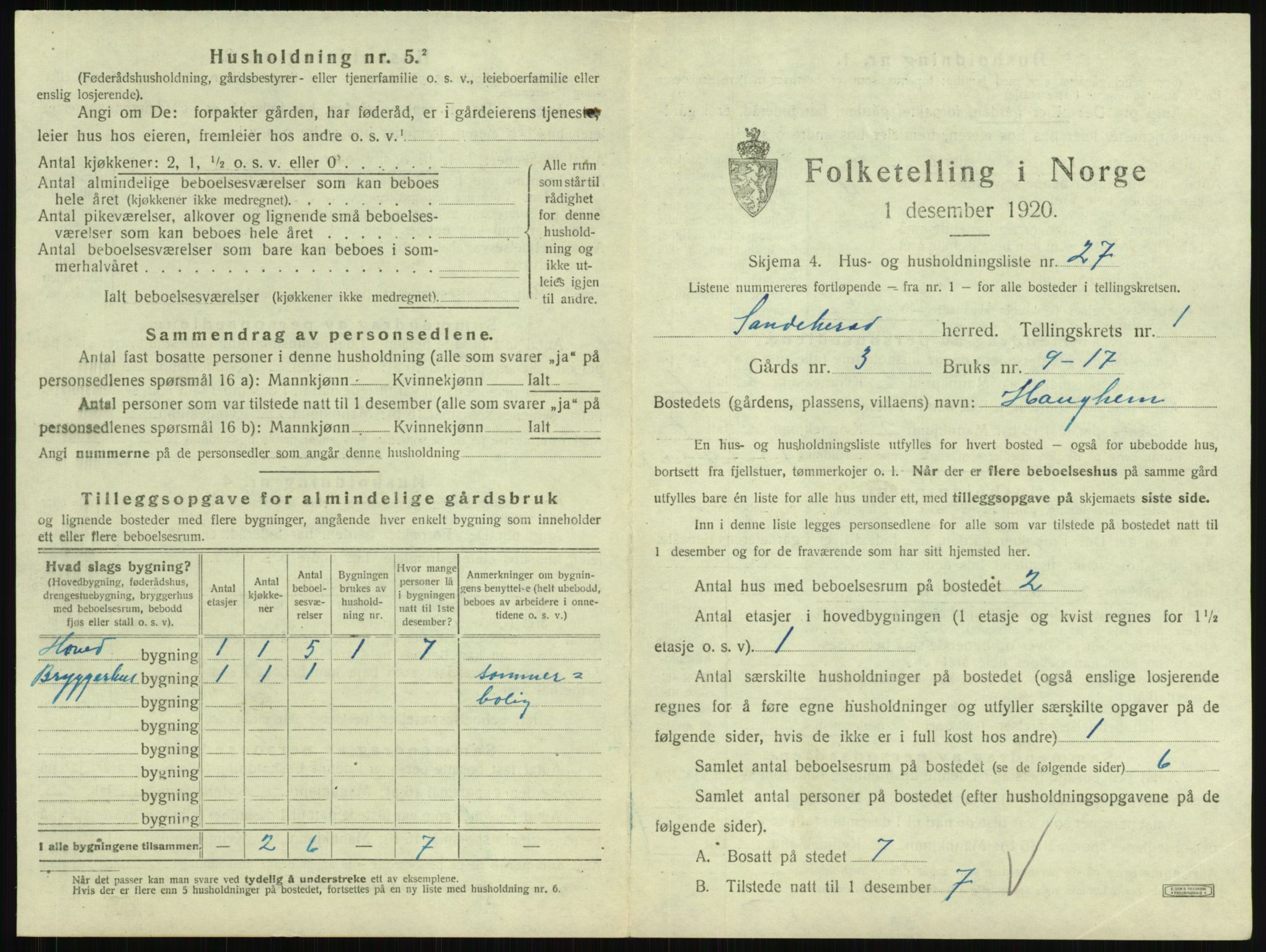 SAKO, Folketelling 1920 for 0724 Sandeherred herred, 1920, s. 131