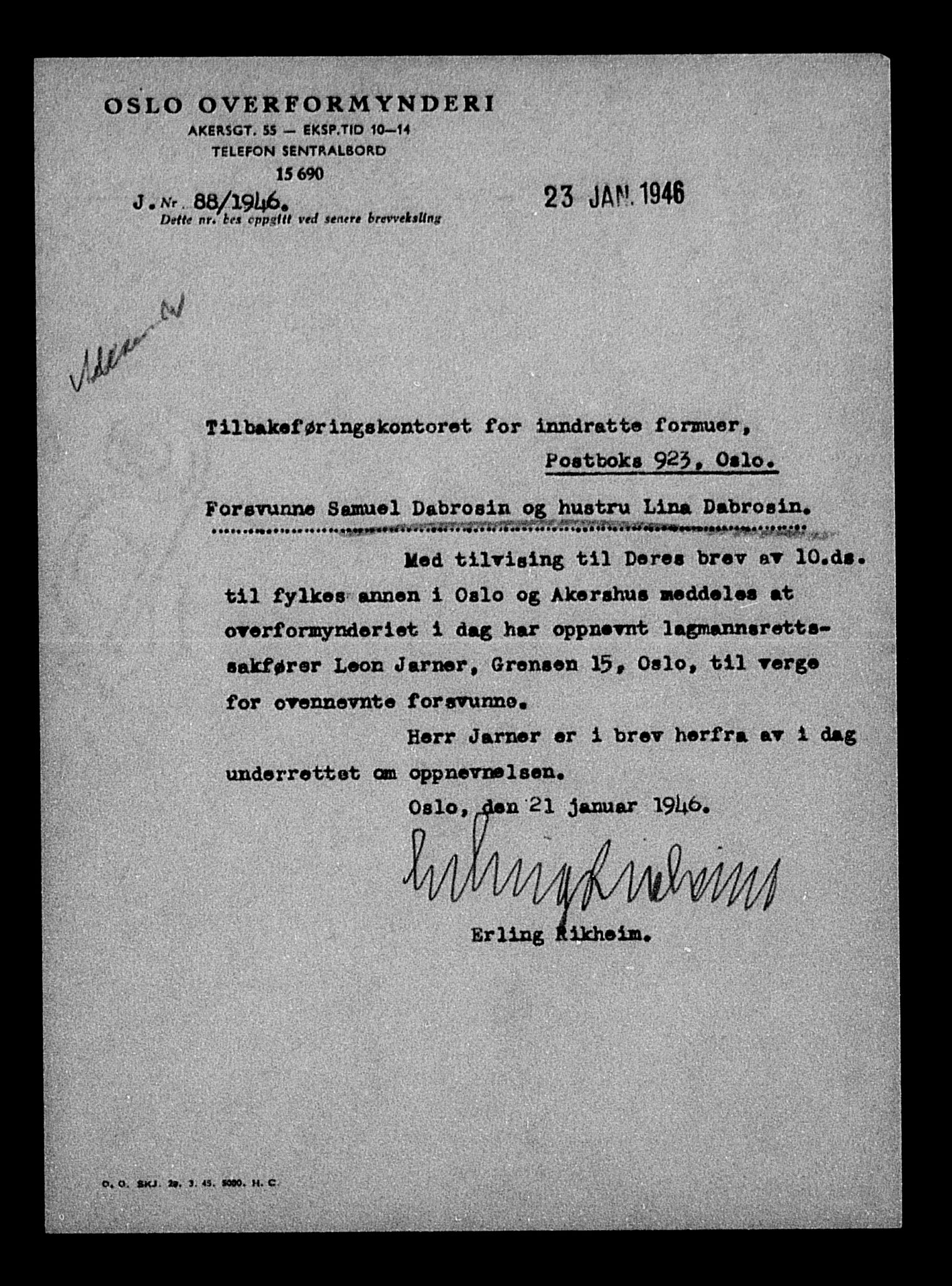 Justisdepartementet, Tilbakeføringskontoret for inndratte formuer, RA/S-1564/H/Hc/Hcc/L0929: --, 1945-1947, s. 285