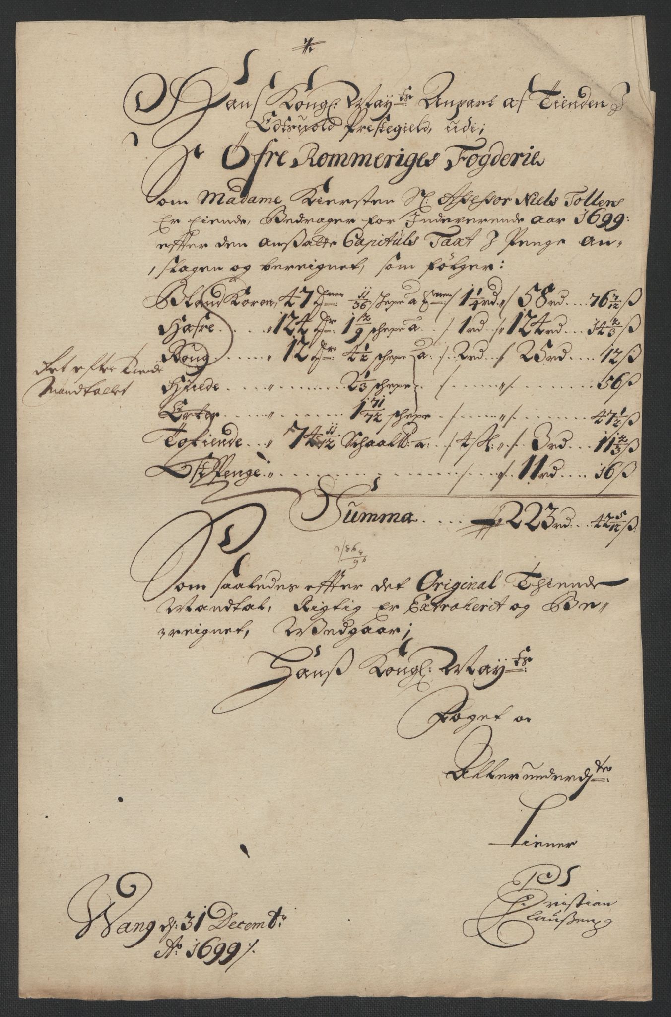 Rentekammeret inntil 1814, Reviderte regnskaper, Fogderegnskap, RA/EA-4092/R12/L0711: Fogderegnskap Øvre Romerike, 1699, s. 59
