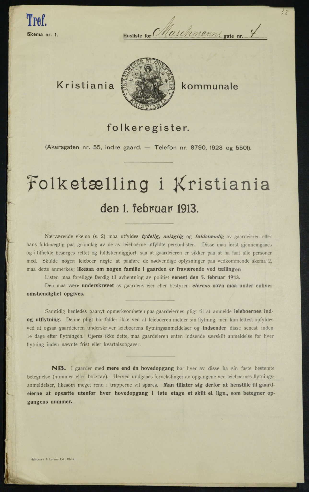 OBA, Kommunal folketelling 1.2.1913 for Kristiania, 1913, s. 64587