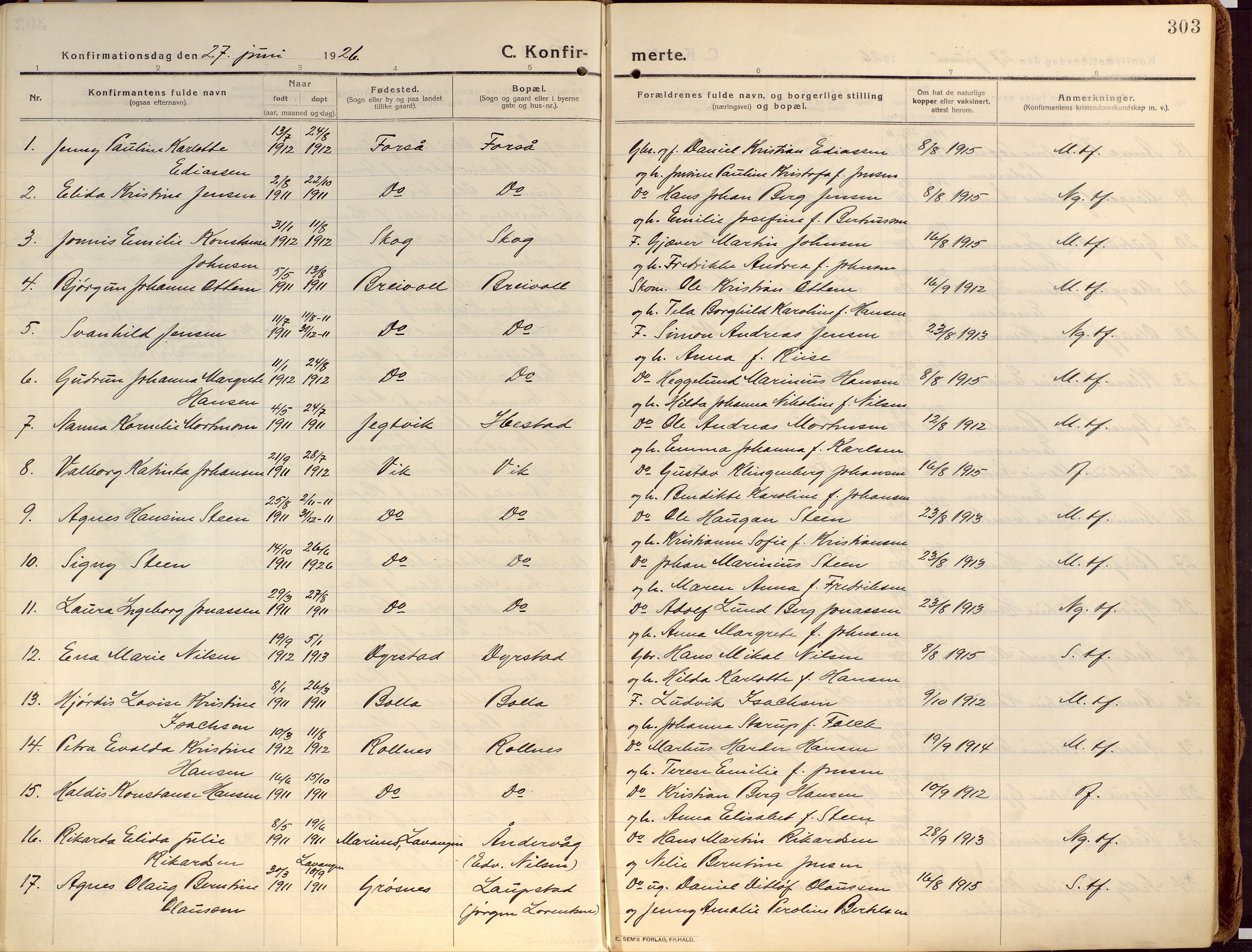 Ibestad sokneprestembete, AV/SATØ-S-0077/H/Ha/Haa/L0018kirke: Ministerialbok nr. 18, 1915-1929, s. 303