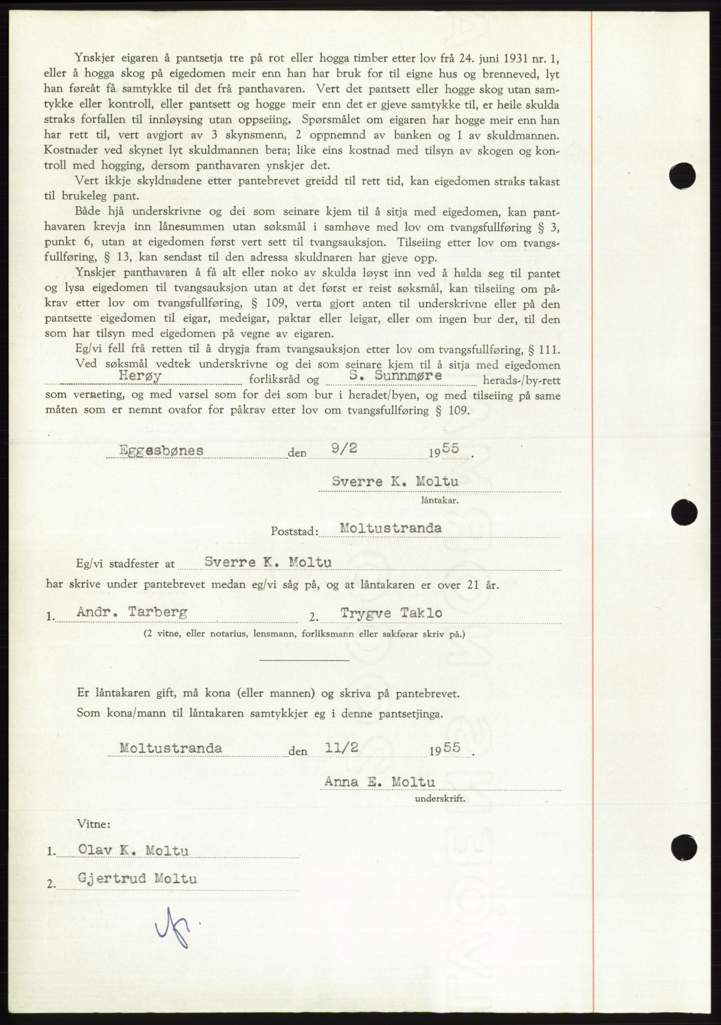 Søre Sunnmøre sorenskriveri, AV/SAT-A-4122/1/2/2C/L0126: Pantebok nr. 14B, 1954-1955, Dagboknr: 538/1955