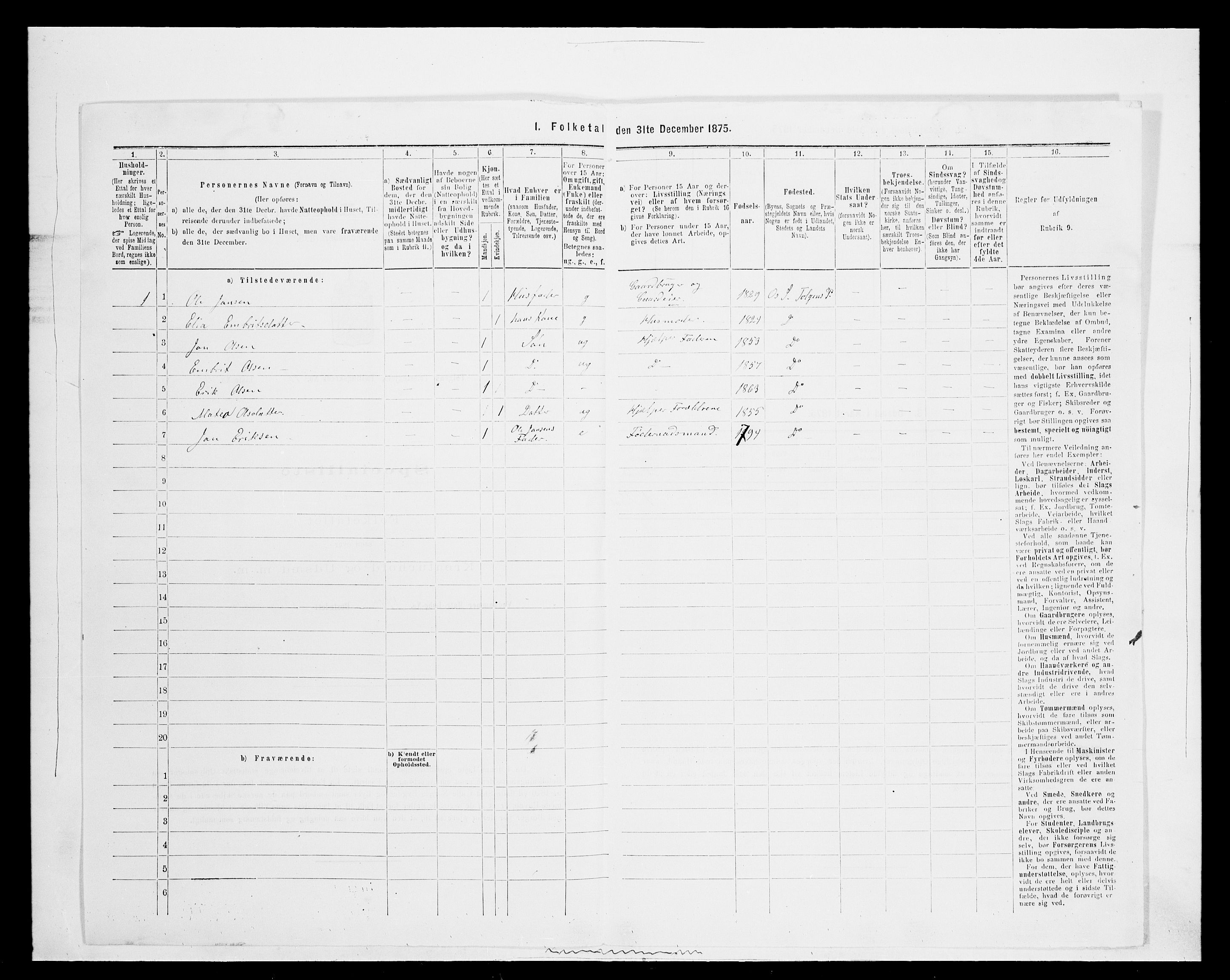 SAH, Folketelling 1875 for 0436P Tolga prestegjeld, 1875, s. 1007