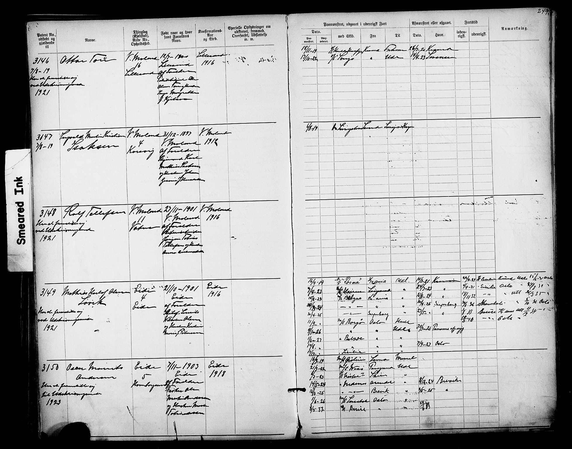 Lillesand mønstringskrets, AV/SAK-2031-0014/F/Fa/L0003: Annotasjonsrulle nr 1911-3489 med register, W-9, 1891-1932, s. 282