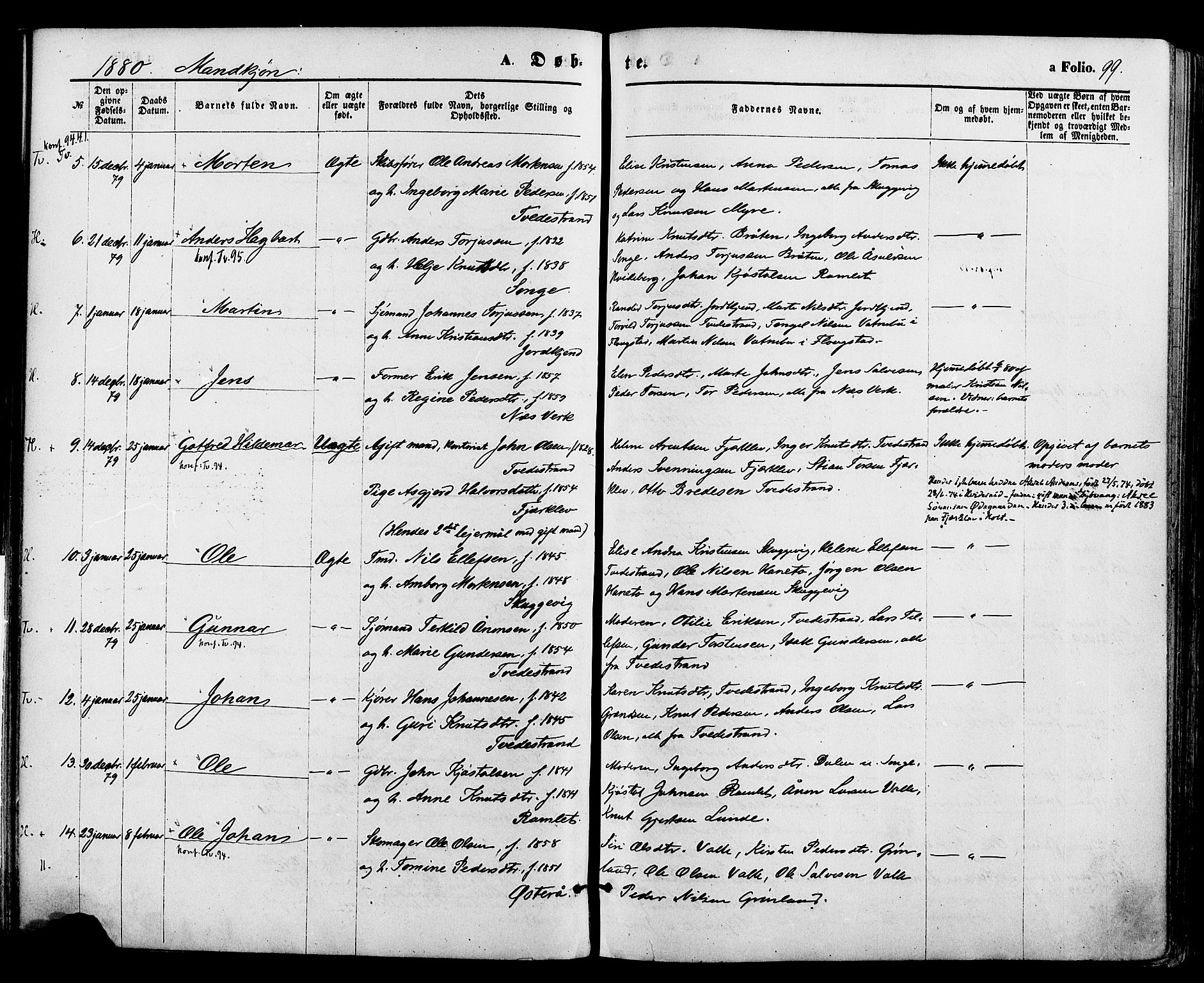 Holt sokneprestkontor, AV/SAK-1111-0021/F/Fa/L0010: Ministerialbok nr. A 10, 1872-1885, s. 99