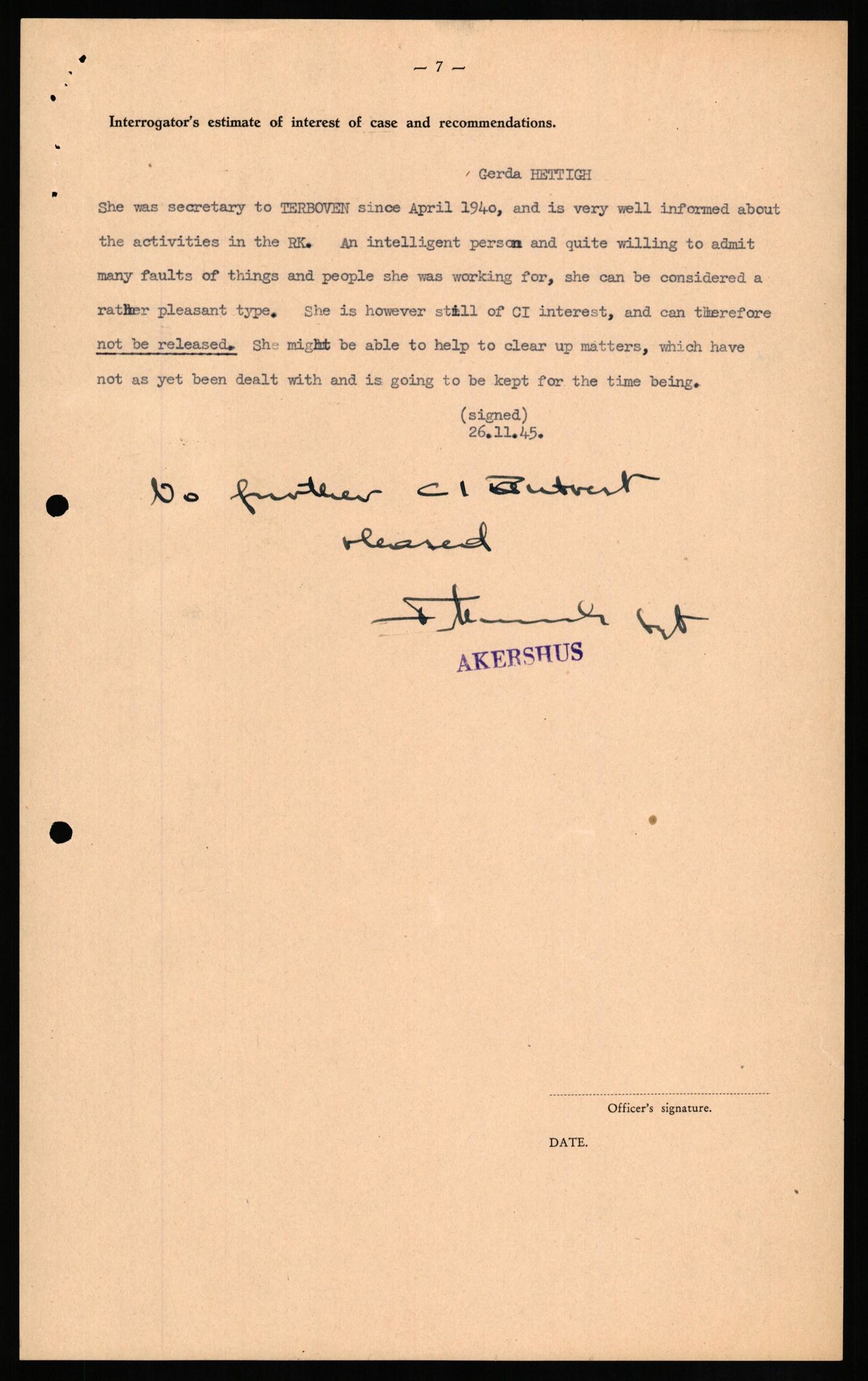 Forsvaret, Forsvarets overkommando II, RA/RAFA-3915/D/Db/L0013: CI Questionaires. Tyske okkupasjonsstyrker i Norge. Tyskere., 1945-1946, s. 124