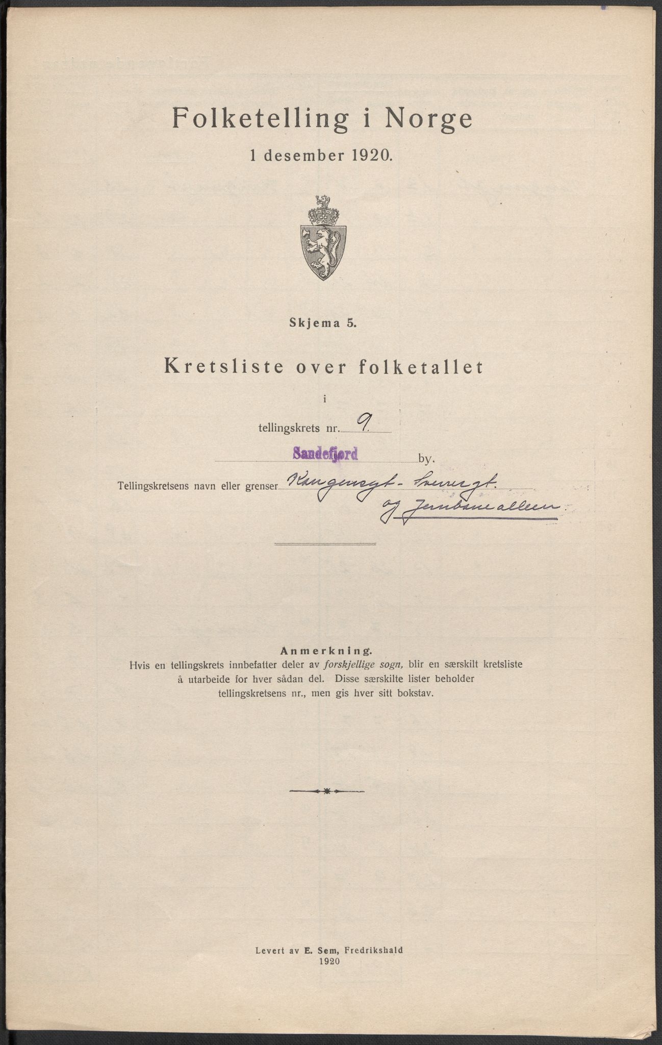 SAKO, Folketelling 1920 for 0706 Sandefjord kjøpstad, 1920, s. 30