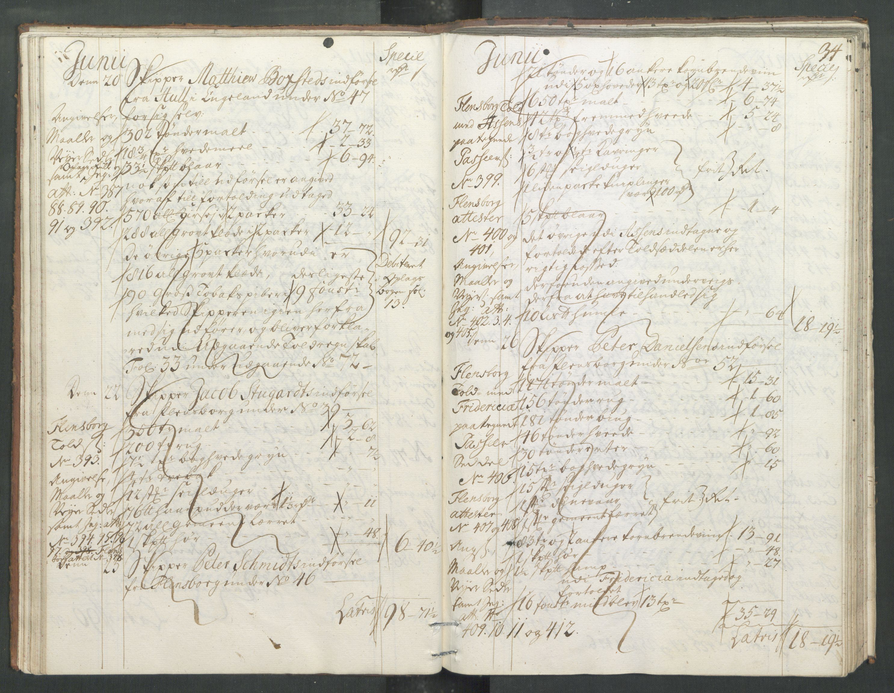 Generaltollkammeret, tollregnskaper, RA/EA-5490/R33/L0013/0001: Tollregnskaper Trondheim A / Inngående tollbok, 1731, s. 33b-34a
