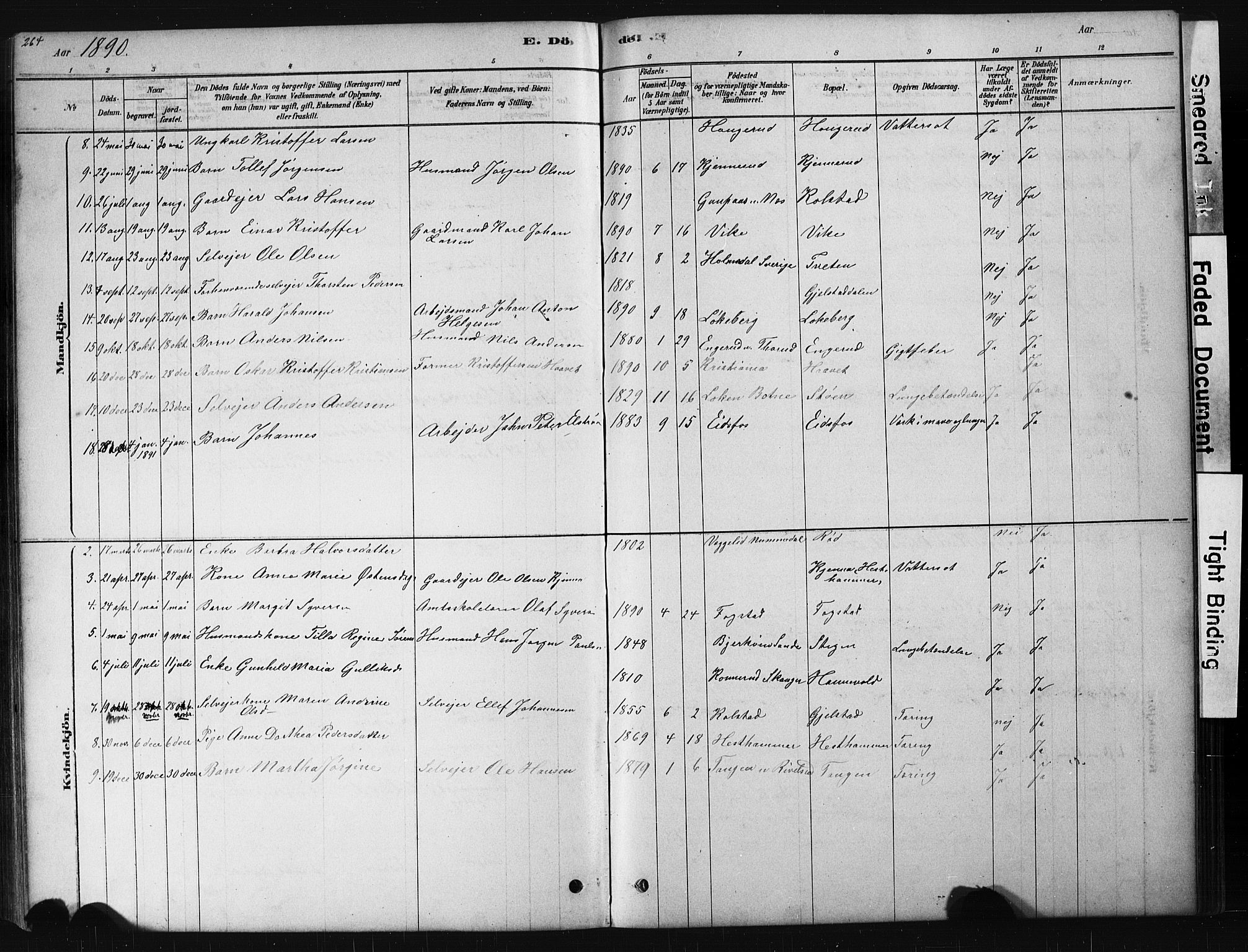 Hof kirkebøker, AV/SAKO-A-64/G/Ga/L0004: Klokkerbok nr. I 4, 1878-1930, s. 264