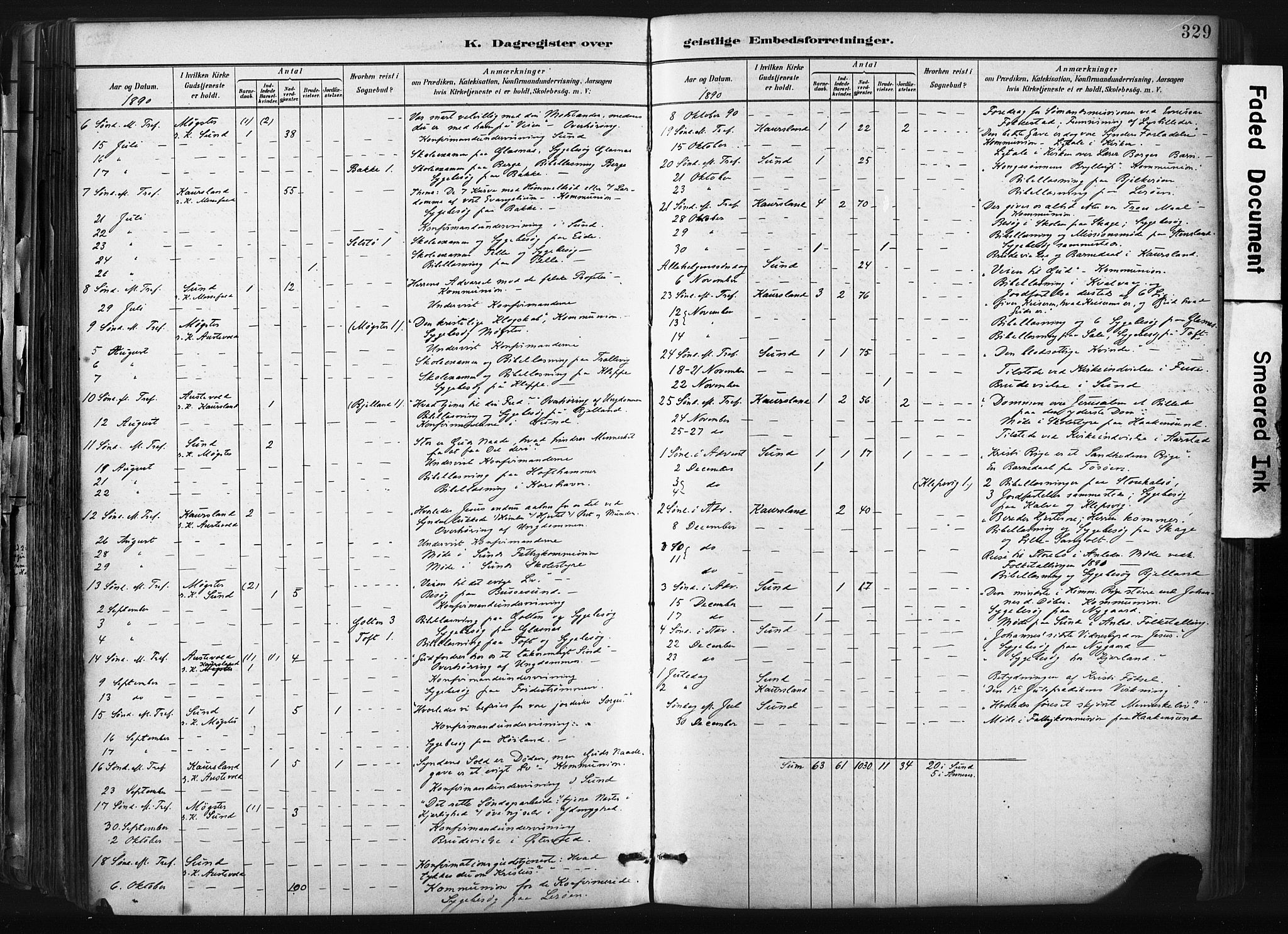 Sund sokneprestembete, AV/SAB-A-99930: Ministerialbok nr. B 1, 1882-1907, s. 329