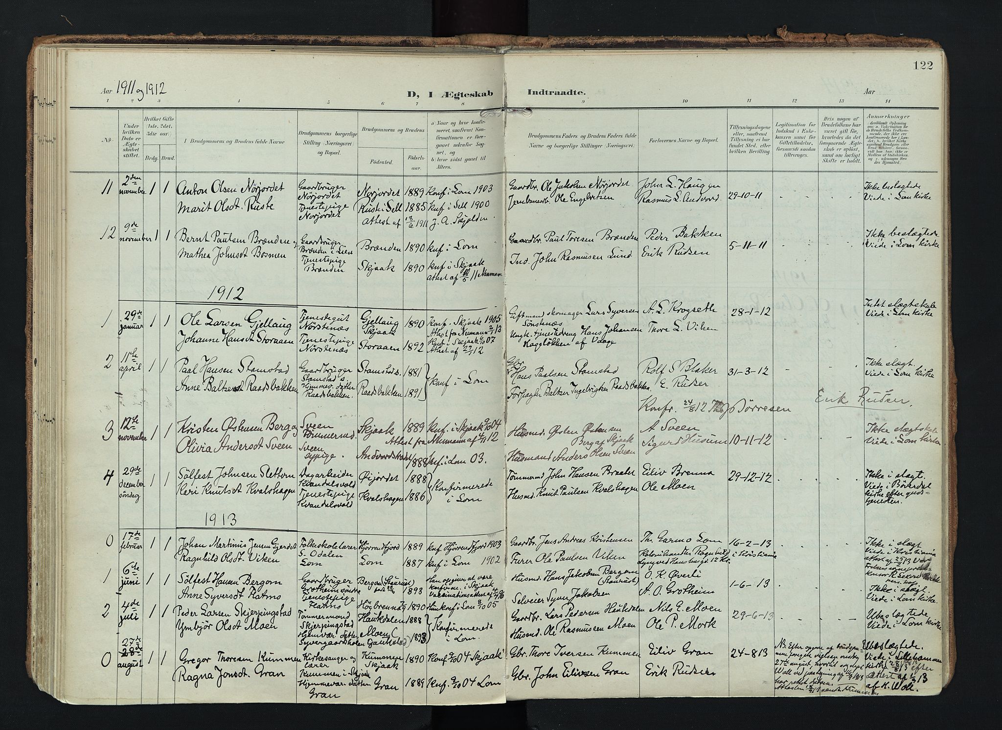 Lom prestekontor, AV/SAH-PREST-070/K/L0010: Ministerialbok nr. 10, 1899-1926, s. 122
