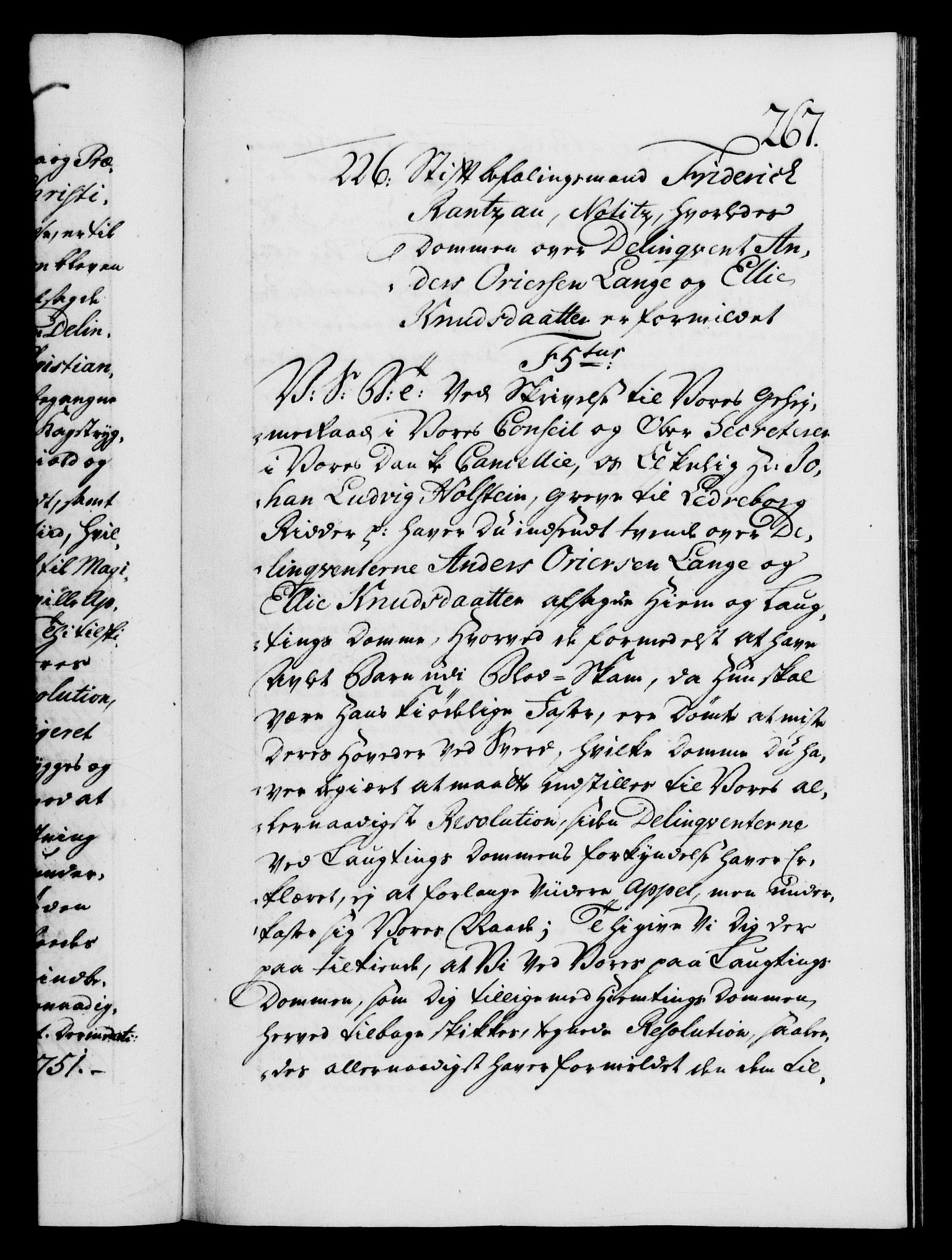 Danske Kanselli 1572-1799, AV/RA-EA-3023/F/Fc/Fca/Fcab/L0033: Norske tegnelser, 1751-1752, s. 267a