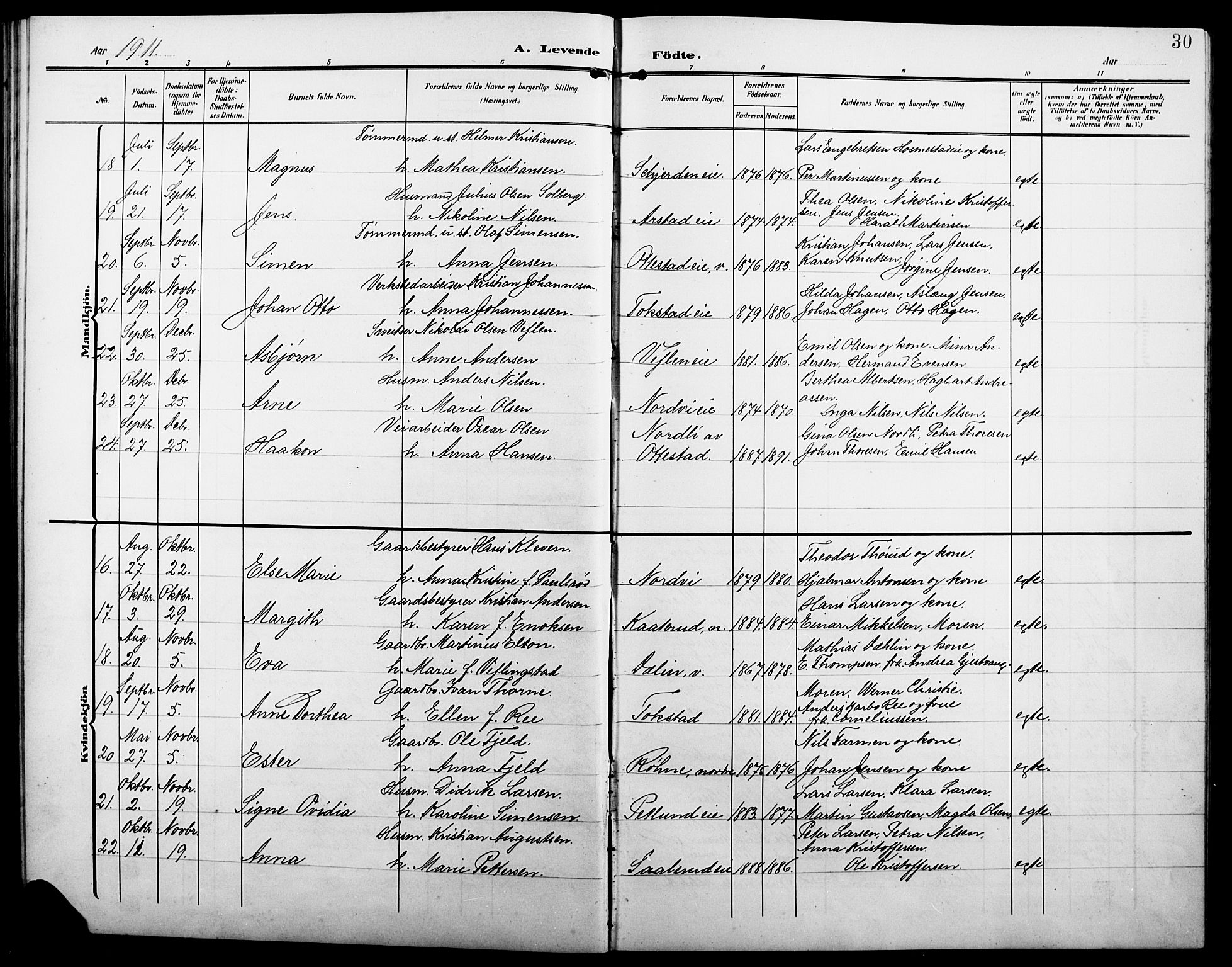Stange prestekontor, AV/SAH-PREST-002/L/L0013: Klokkerbok nr. 13, 1906-1915, s. 30