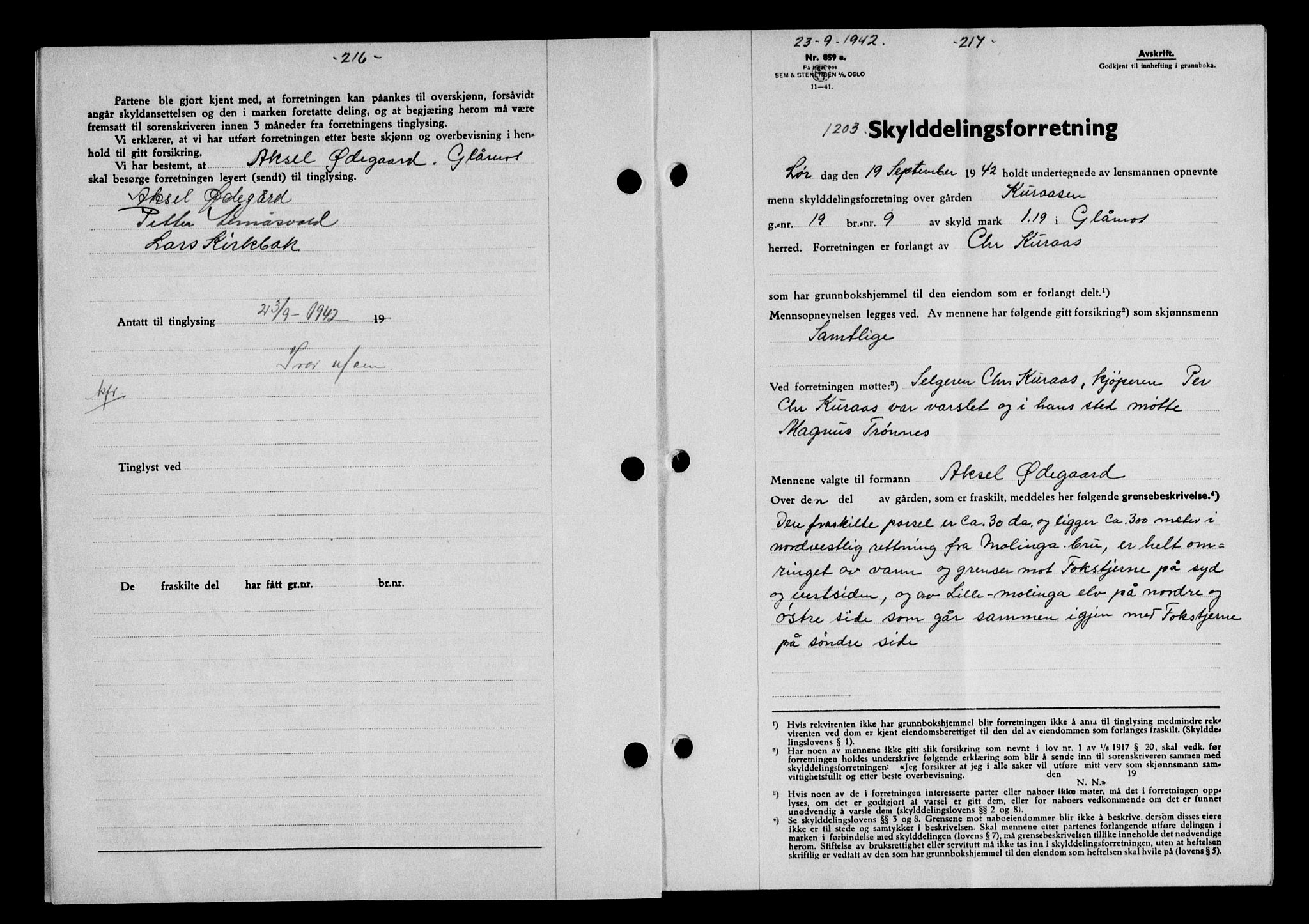 Gauldal sorenskriveri, SAT/A-0014/1/2/2C/L0055: Pantebok nr. 60, 1942-1942, Dagboknr: 1203/1942