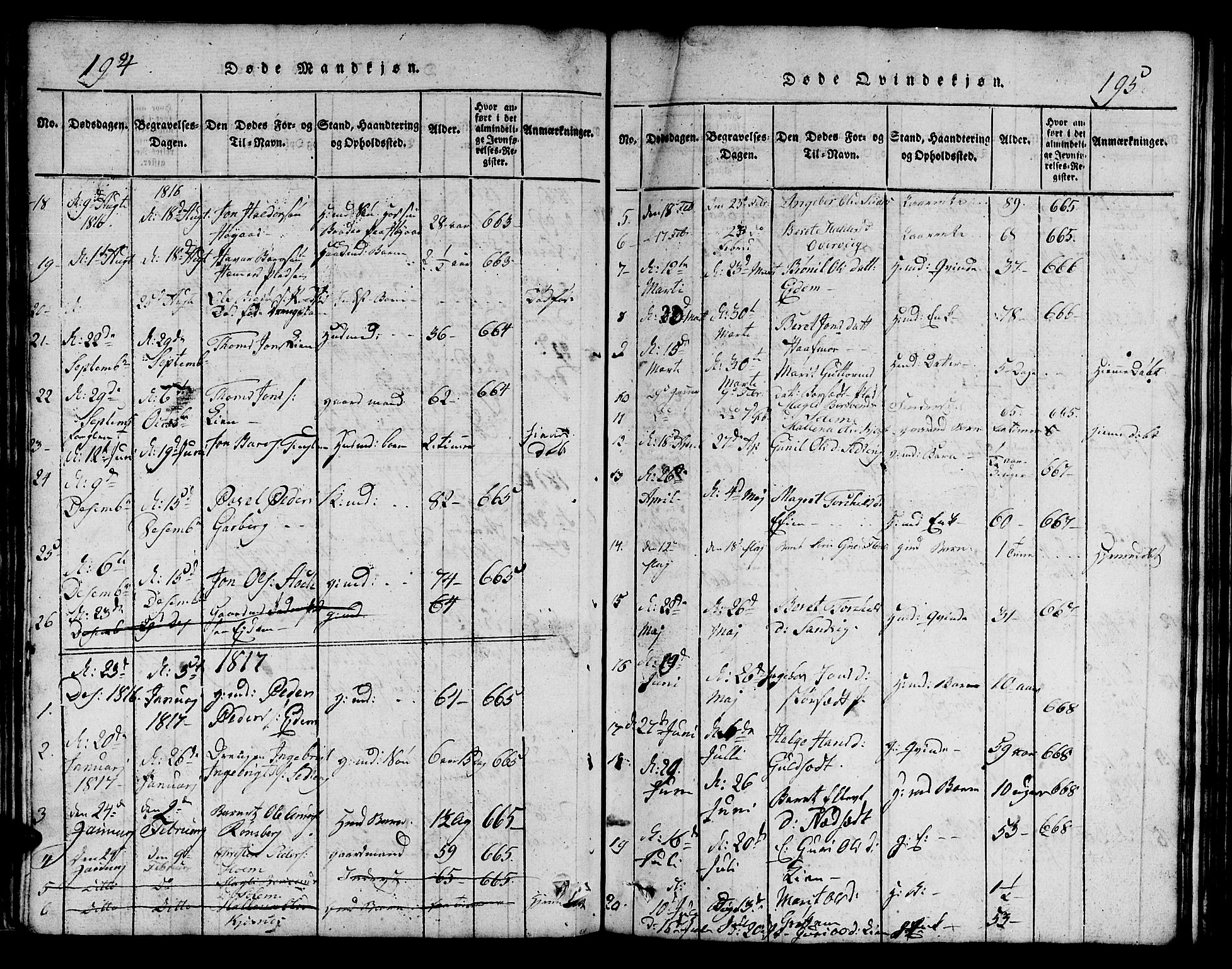 Ministerialprotokoller, klokkerbøker og fødselsregistre - Sør-Trøndelag, AV/SAT-A-1456/695/L1152: Klokkerbok nr. 695C03, 1816-1831, s. 194-195