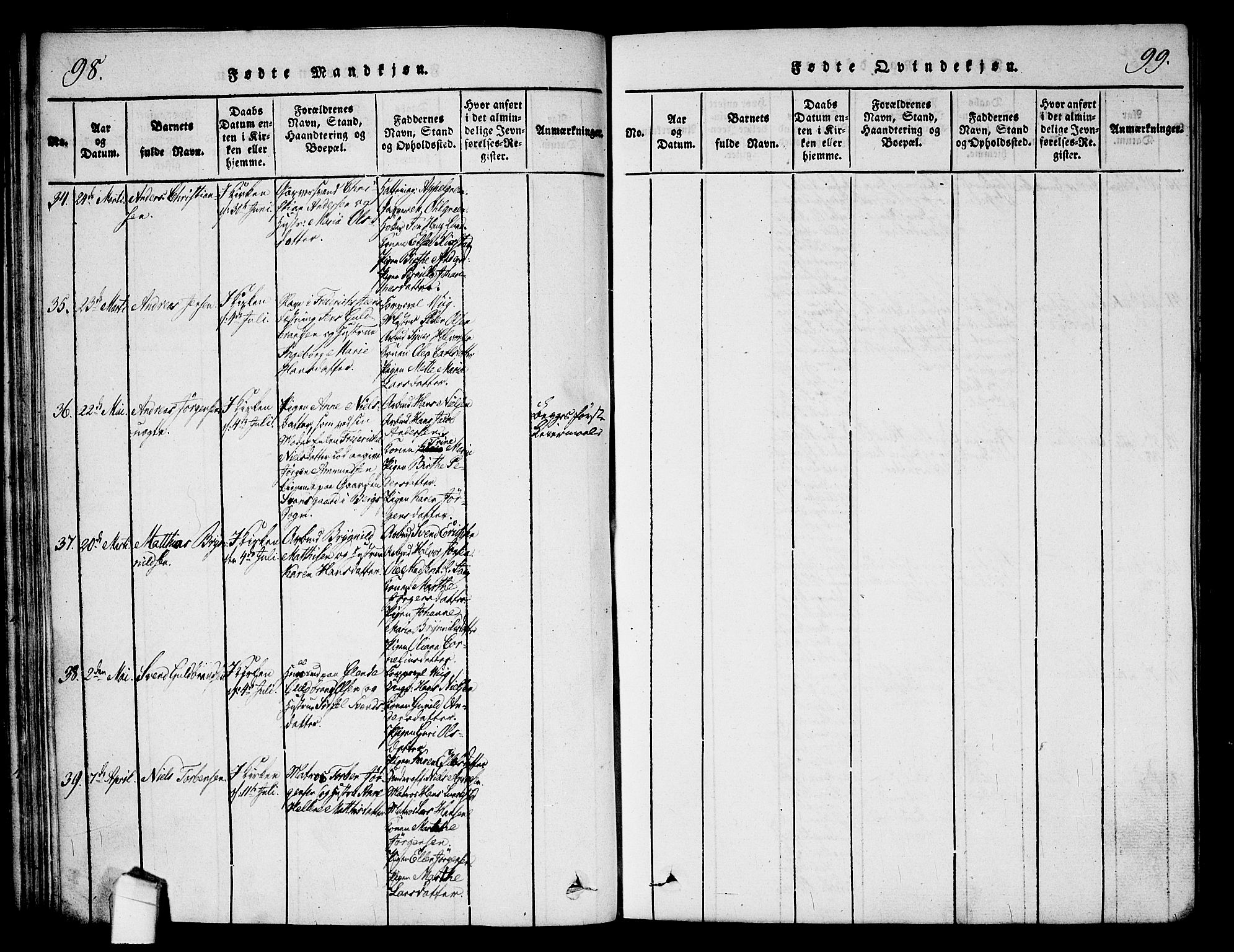 Halden prestekontor Kirkebøker, AV/SAO-A-10909/G/Ga/L0001: Klokkerbok nr. 1, 1815-1833, s. 98-99