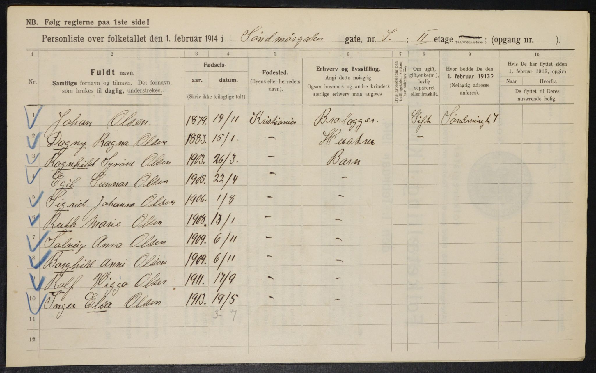 OBA, Kommunal folketelling 1.2.1914 for Kristiania, 1914, s. 105441