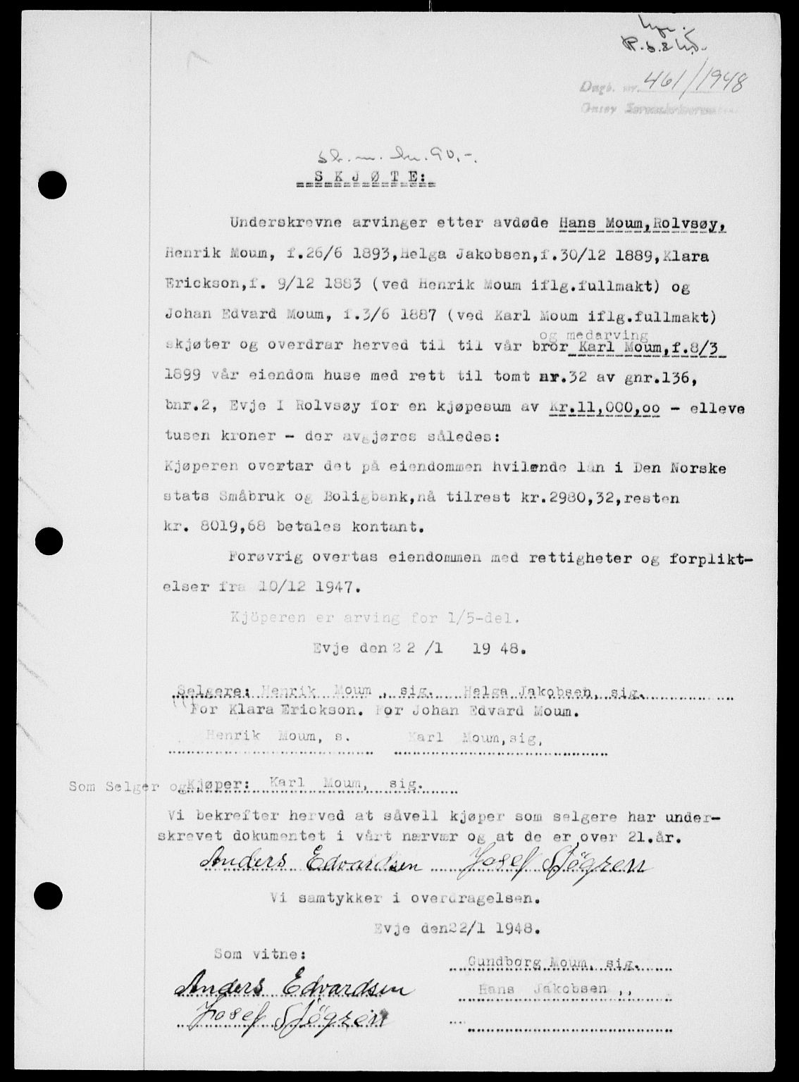 Onsøy sorenskriveri, SAO/A-10474/G/Ga/Gab/L0022: Pantebok nr. II A-22, 1947-1948, Dagboknr: 461/1948