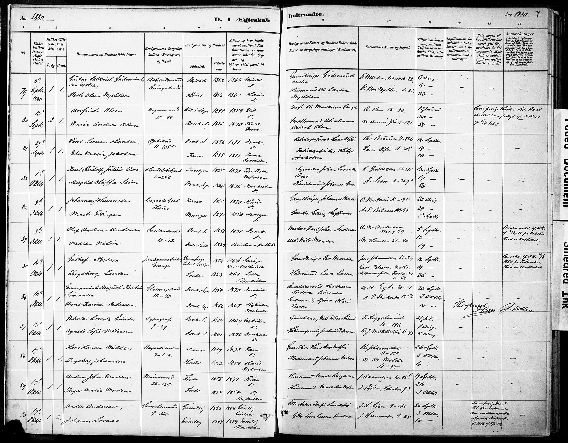Domkirken sokneprestembete, SAB/A-74801/H/Haa/L0037: Ministerialbok nr. D 4, 1880-1907, s. 7