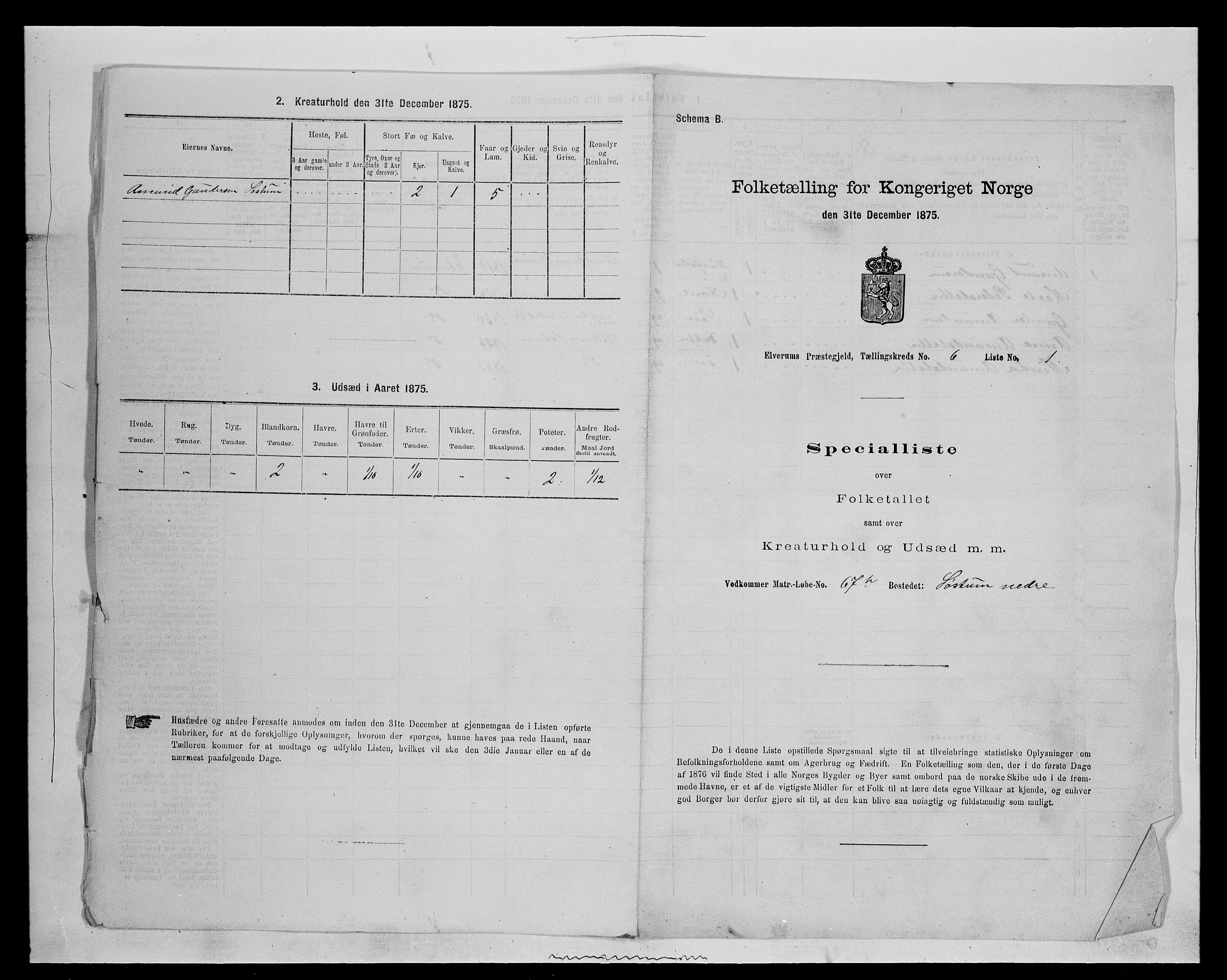 SAH, Folketelling 1875 for 0427P Elverum prestegjeld, 1875, s. 1330