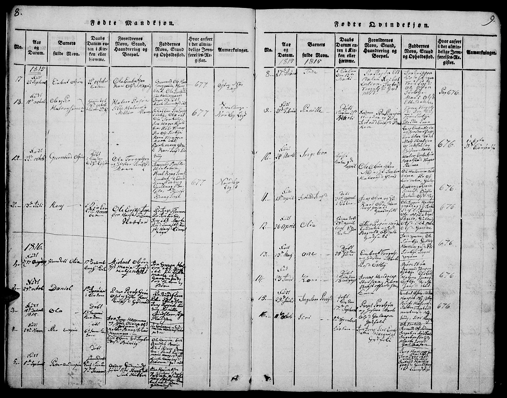 Trysil prestekontor, SAH/PREST-046/H/Ha/Hab/L0004: Klokkerbok nr. 4, 1814-1841, s. 8-9