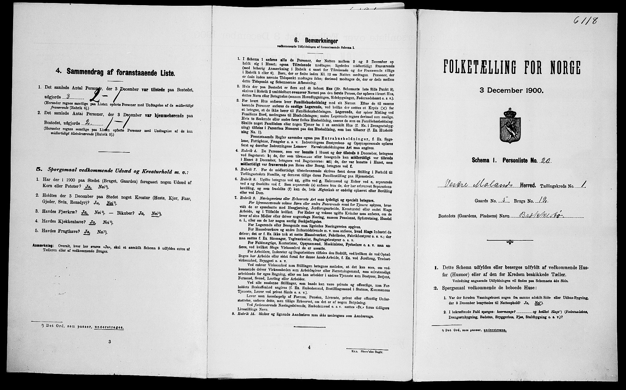 SAK, Folketelling 1900 for 0926 Vestre Moland herred, 1900, s. 118