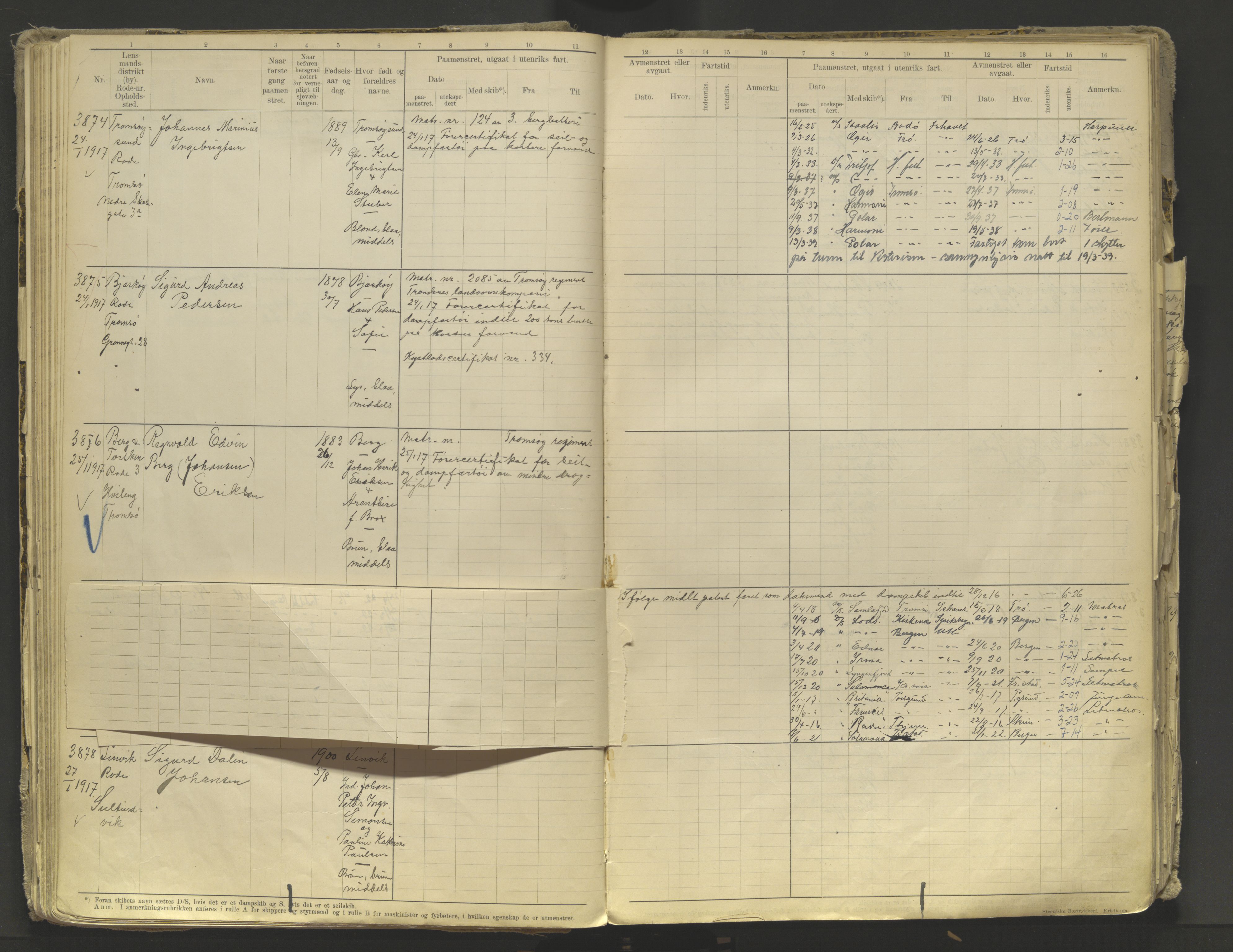 Tromsø sjømannskontor/innrullerings-/mønstringsdistrikt, AV/SATØ-S-0243/F/Fb/L0010: Annotasjonsrulle. Defekt: løs innbinding. Nr. 3519-4972, 1916-1920