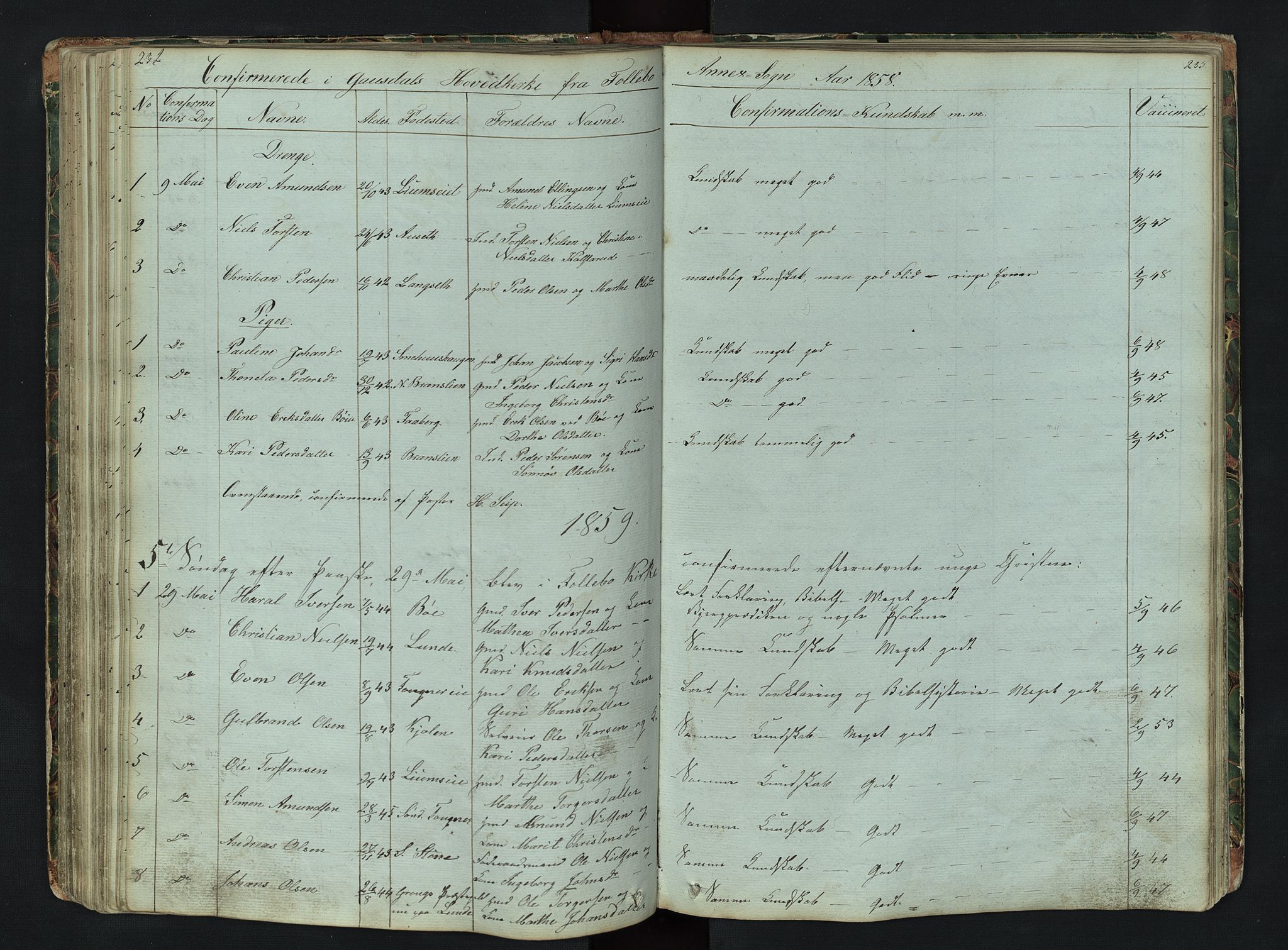 Gausdal prestekontor, AV/SAH-PREST-090/H/Ha/Hab/L0006: Klokkerbok nr. 6, 1846-1893, s. 232-233