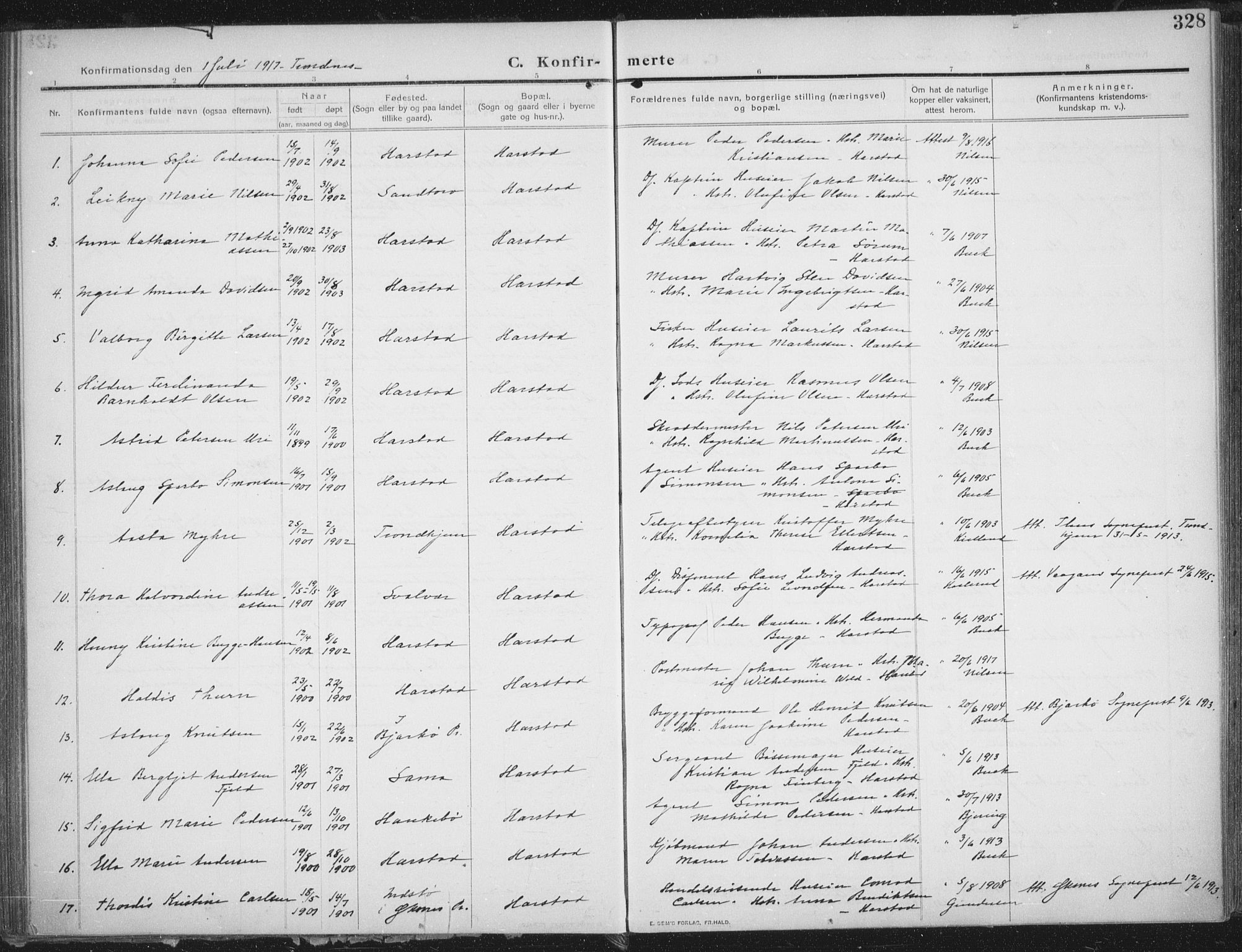 Trondenes sokneprestkontor, AV/SATØ-S-1319/H/Ha/L0018kirke: Ministerialbok nr. 18, 1909-1918, s. 328