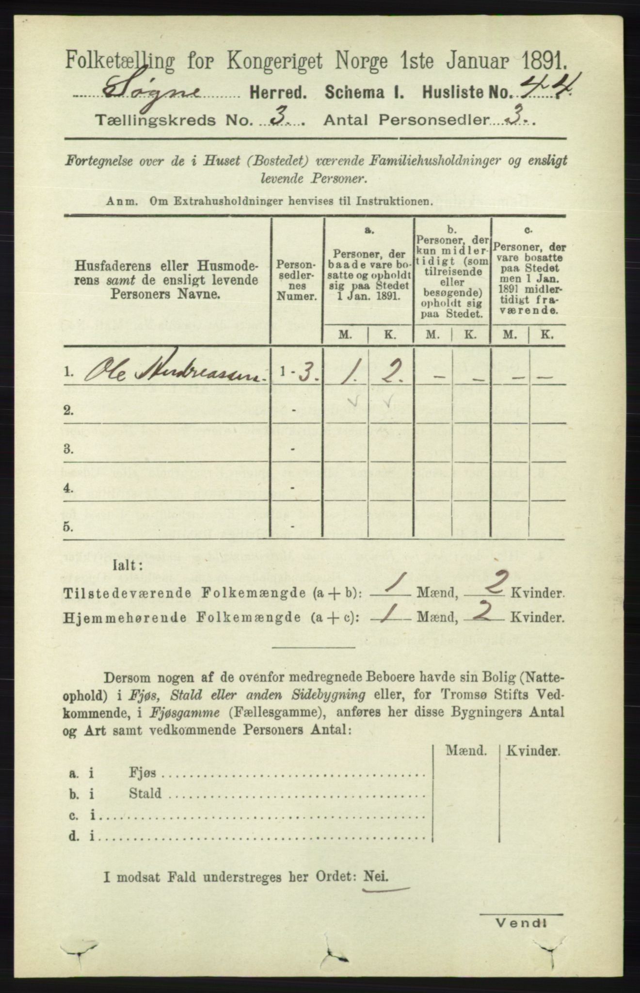 RA, Folketelling 1891 for 1018 Søgne herred, 1891, s. 310