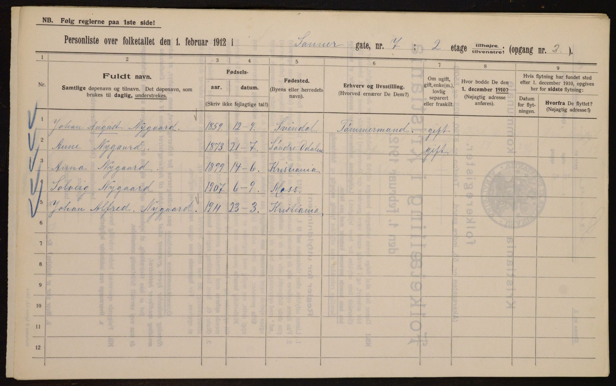 OBA, Kommunal folketelling 1.2.1912 for Kristiania, 1912, s. 88722