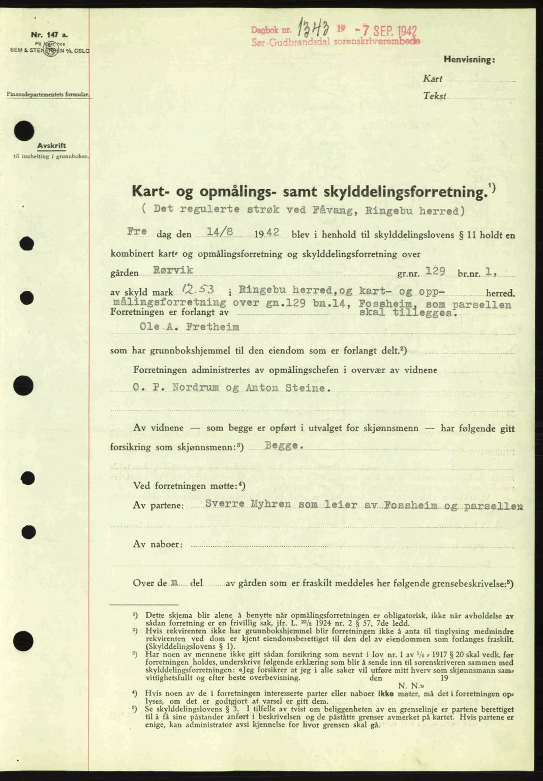 Sør-Gudbrandsdal tingrett, SAH/TING-004/H/Hb/Hbd/L0011: Pantebok nr. A11, 1942-1943, Dagboknr: 1343/1942