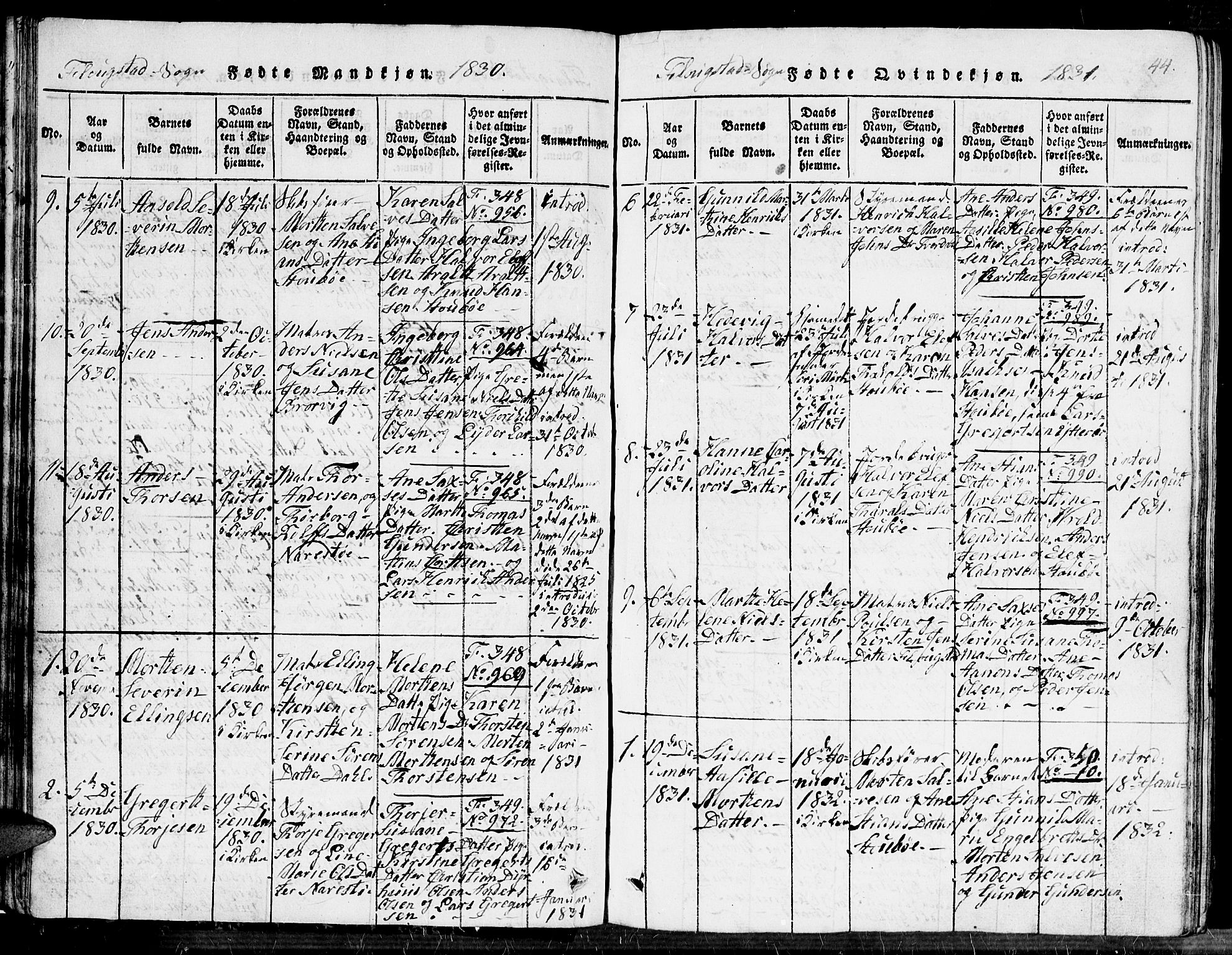Dypvåg sokneprestkontor, AV/SAK-1111-0007/F/Fb/Fbb/L0001: Klokkerbok nr. B 1, 1816-1850, s. 44