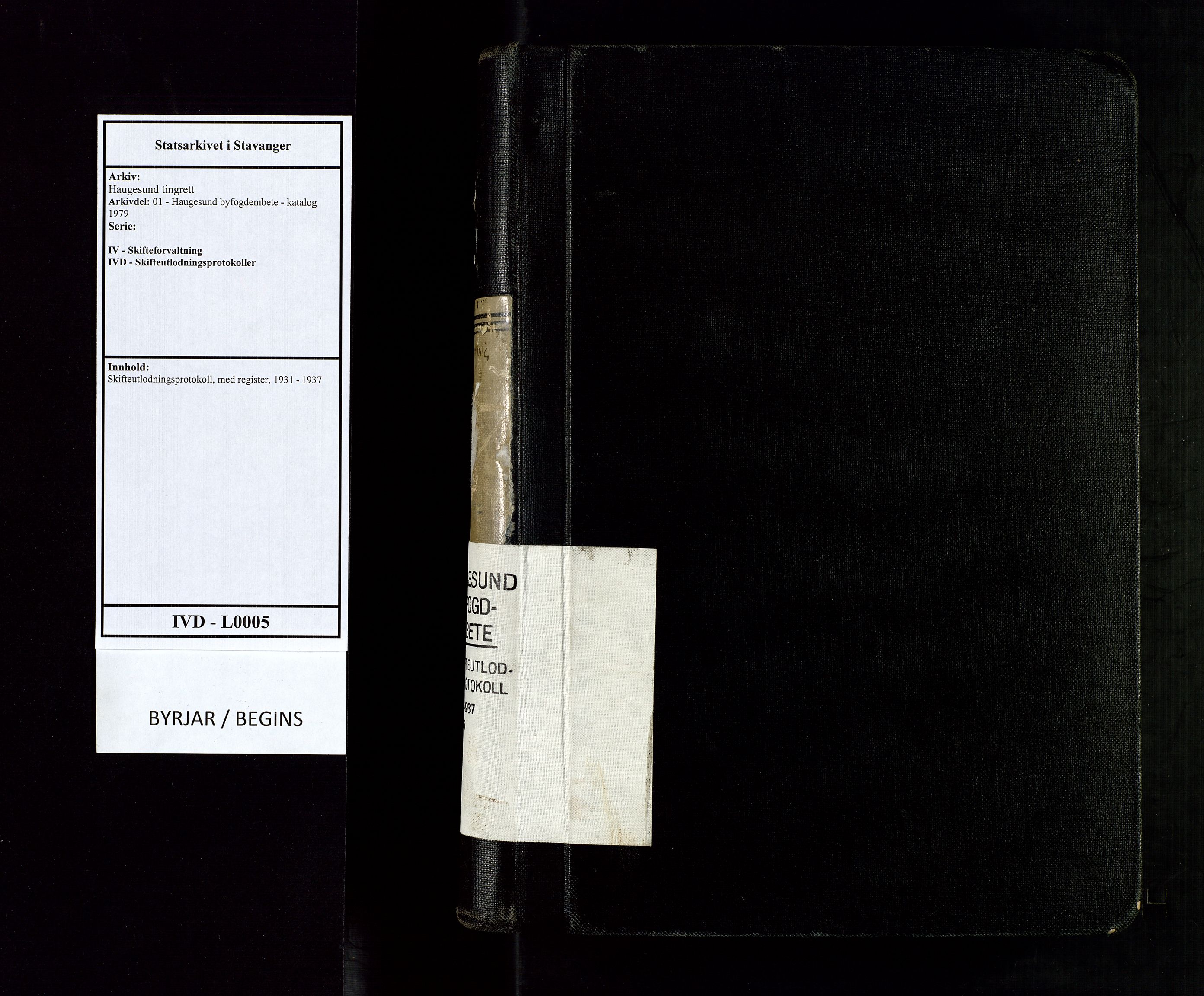 Haugesund tingrett, AV/SAST-A-101415/01/IV/IVD/L0005: Skifteutlodningsprotokoll, med register, 1931-1937