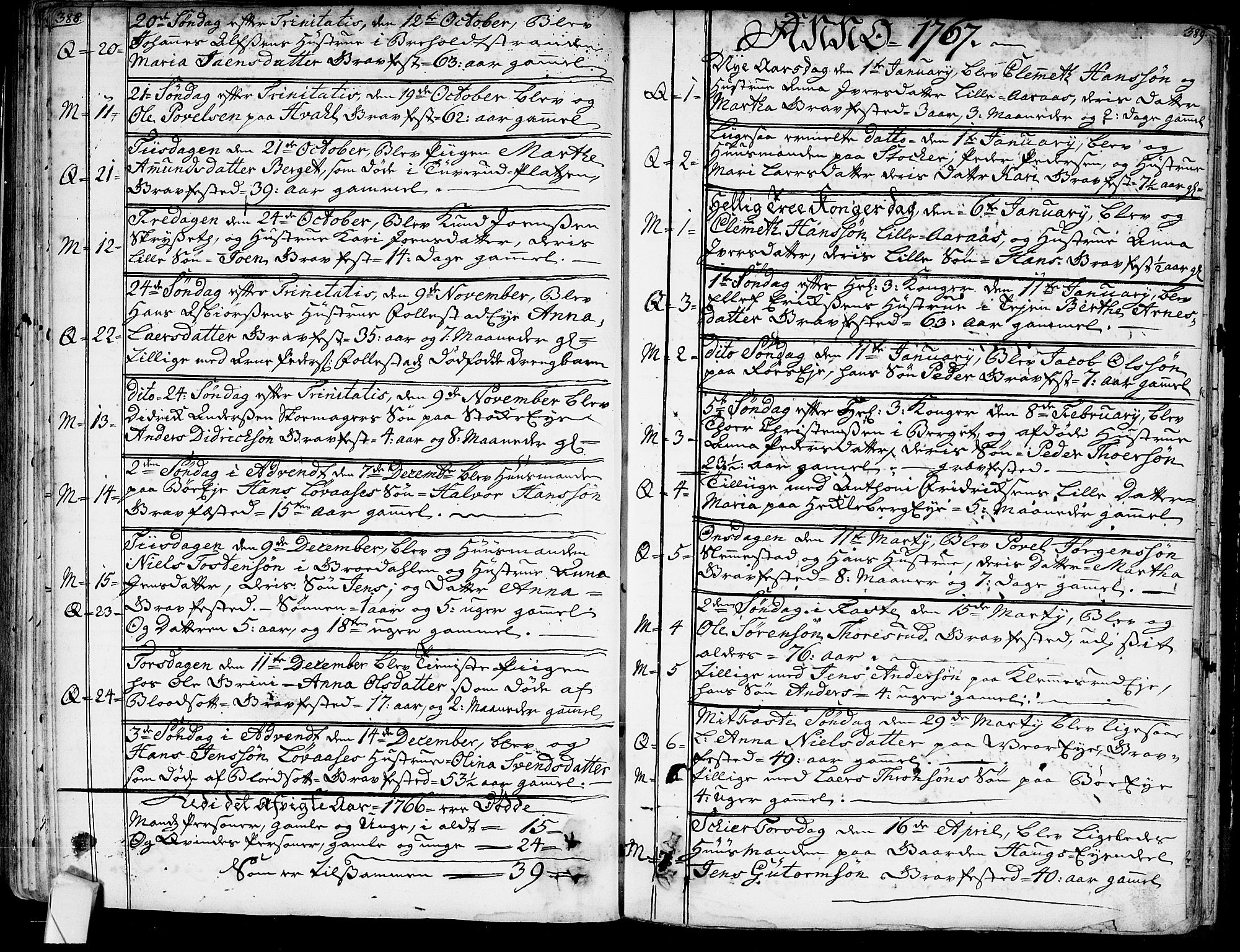 Røyken kirkebøker, SAKO/A-241/G/Ga/L0001: Klokkerbok nr. 1, 1740-1768, s. 388-389