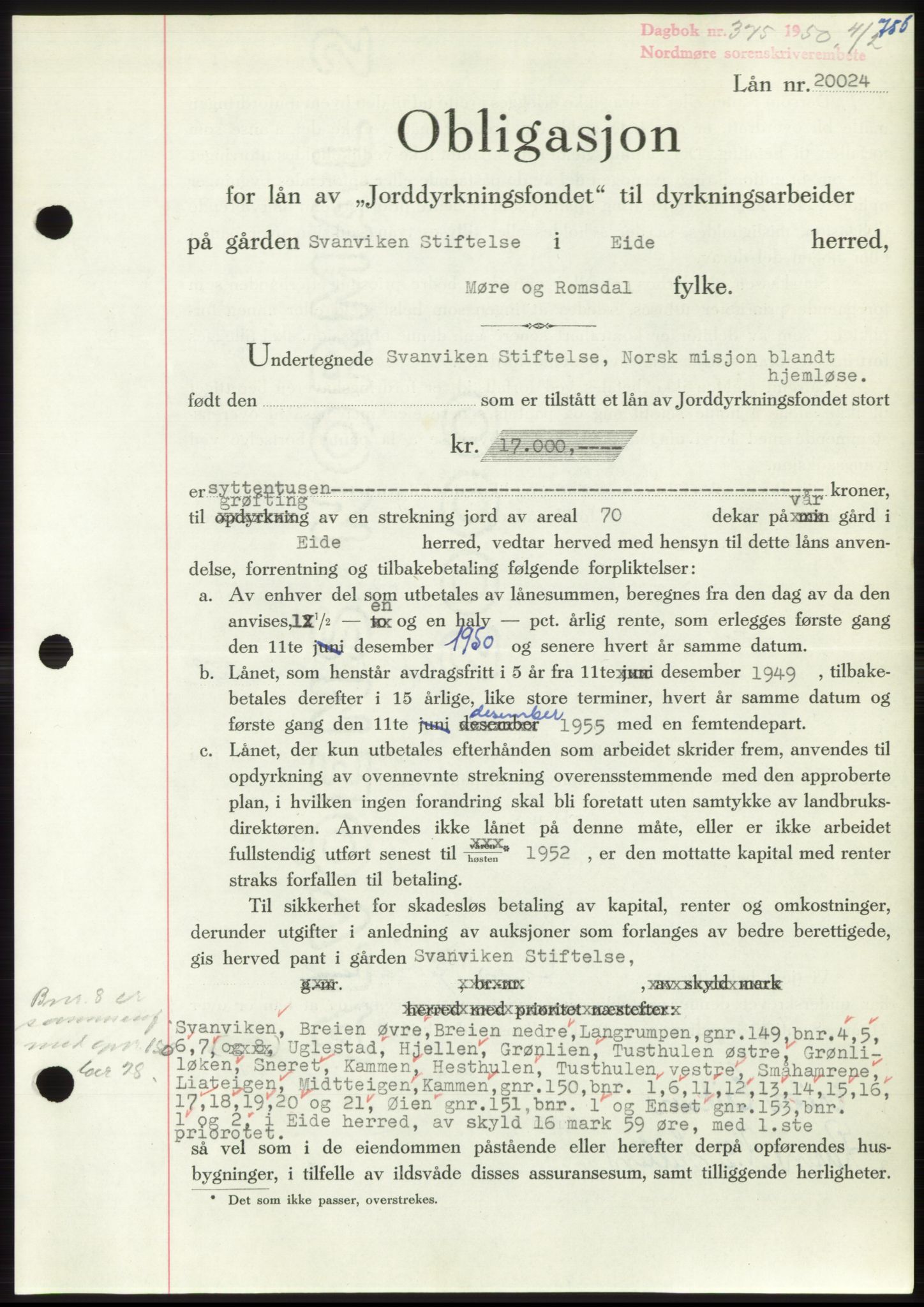 Nordmøre sorenskriveri, AV/SAT-A-4132/1/2/2Ca: Pantebok nr. B103, 1949-1950, Dagboknr: 375/1950