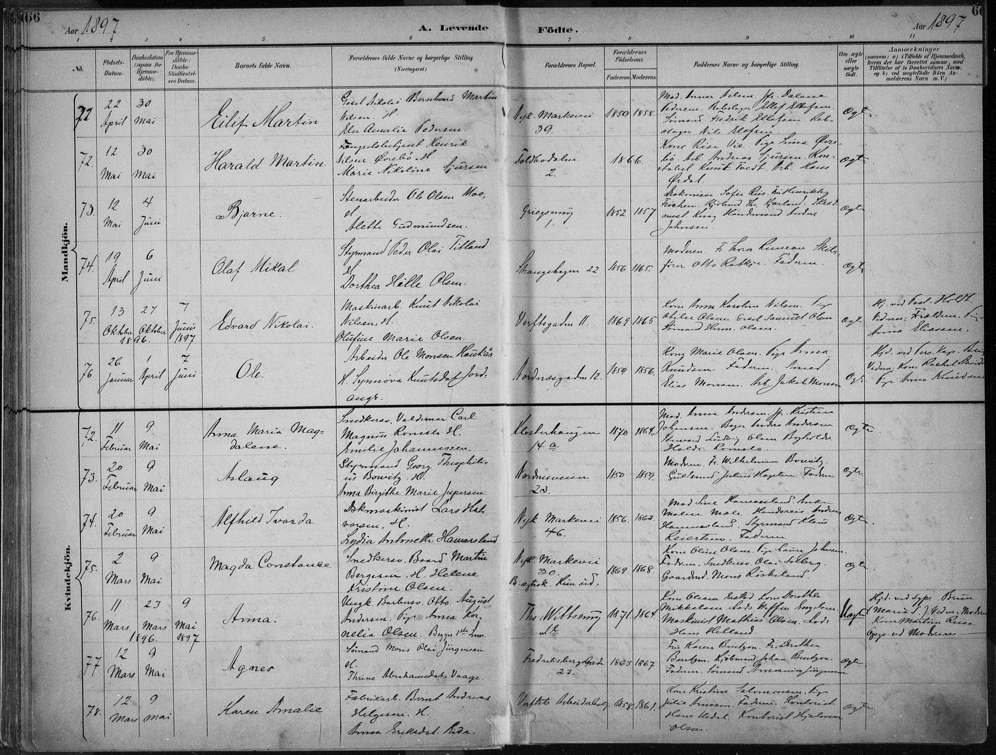 Nykirken Sokneprestembete, AV/SAB-A-77101/H/Haa/L0018: Ministerialbok nr. B 6, 1895-1903, s. 66
