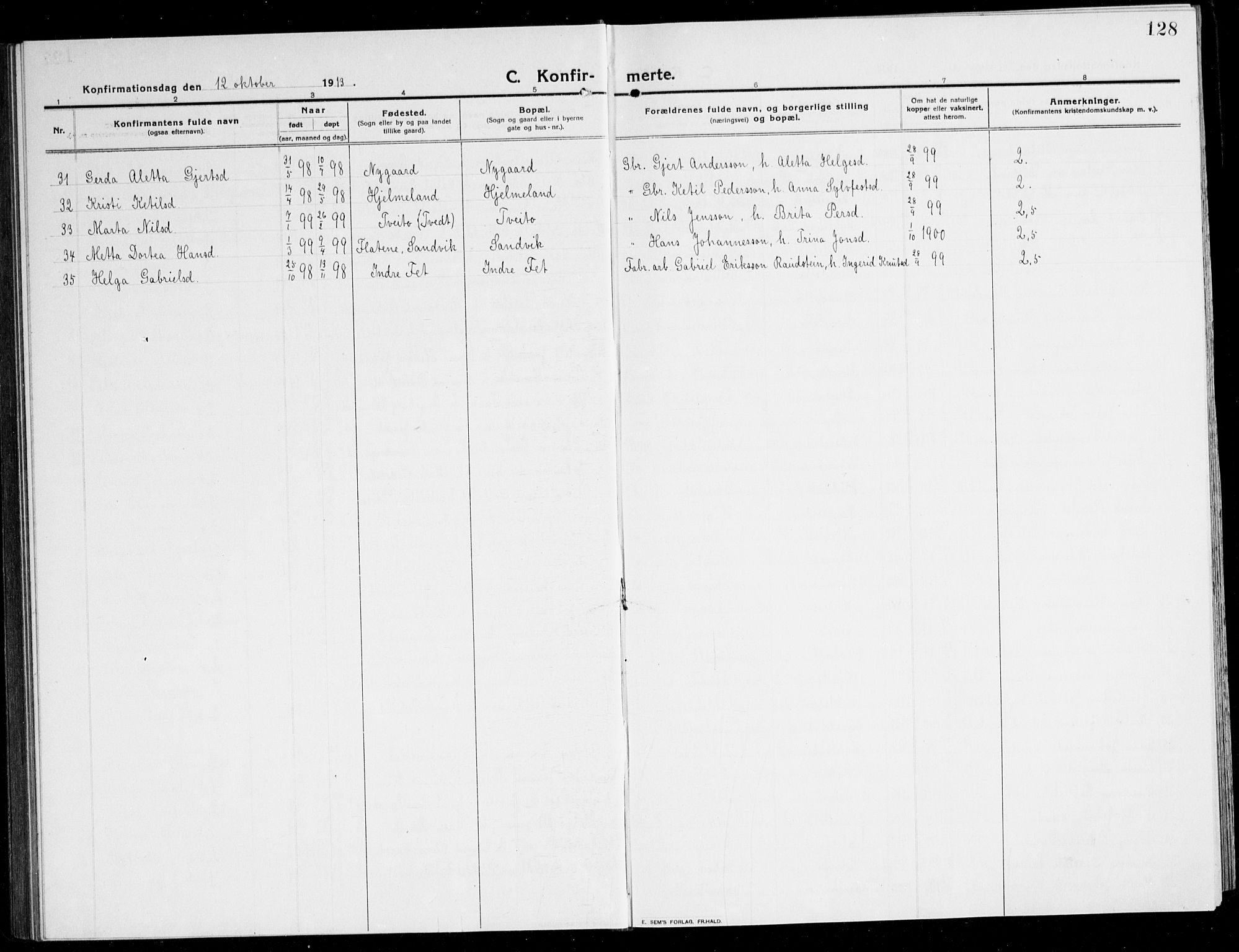 Kvinnherad sokneprestembete, AV/SAB-A-76401/H/Hab: Klokkerbok nr. A 3, 1911-1945, s. 128