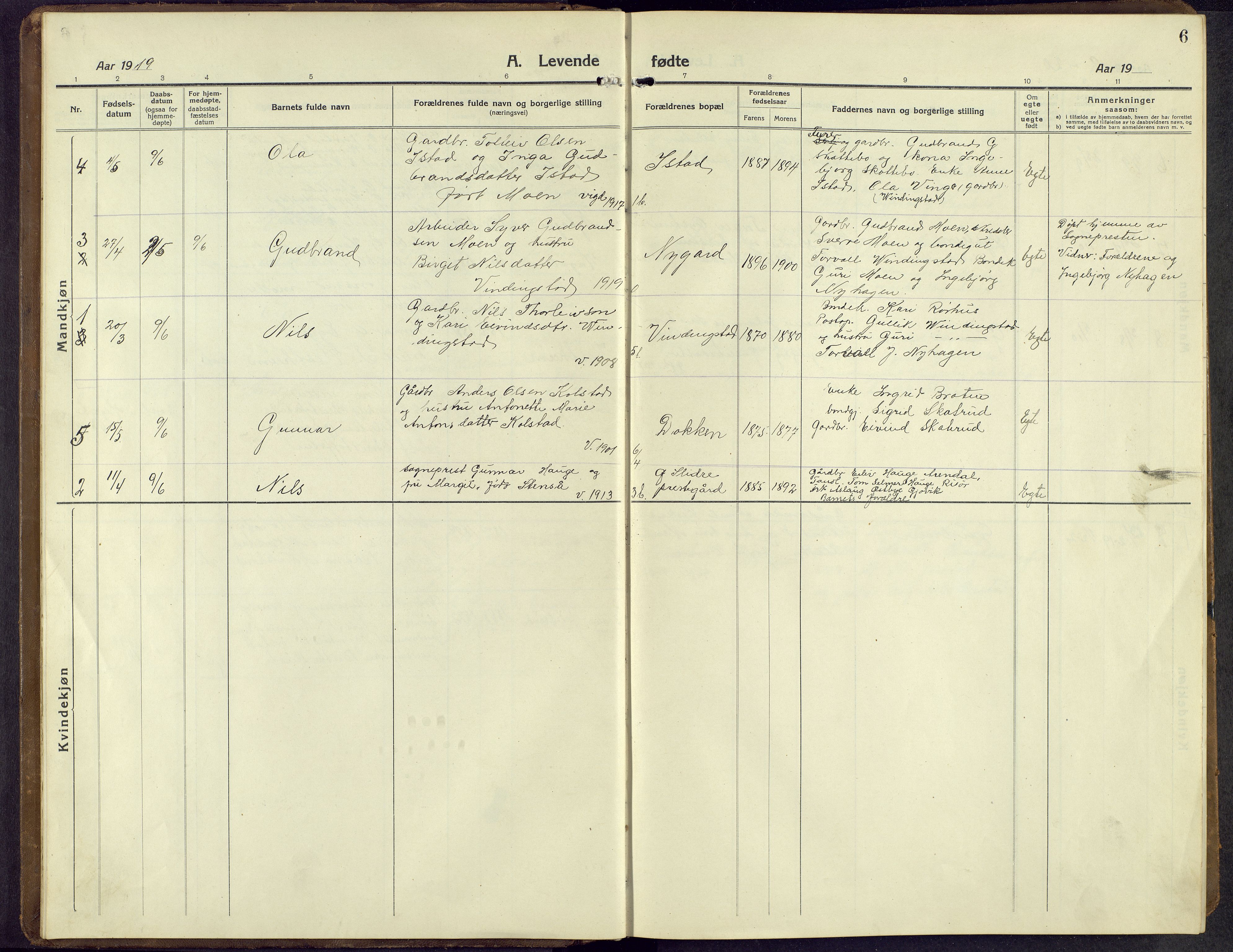 Øystre Slidre prestekontor, AV/SAH-PREST-138/H/Ha/Hab/L0009: Klokkerbok nr. 9, 1917-1952, s. 6