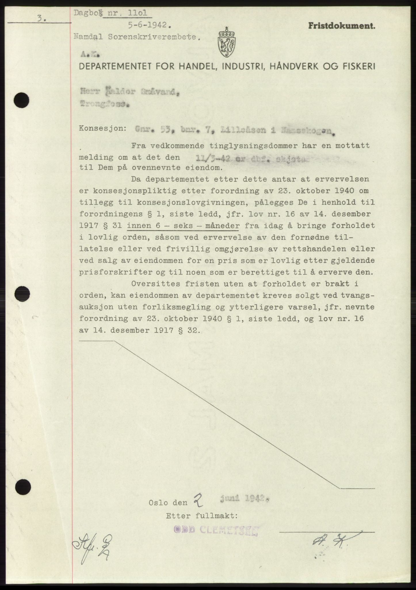 Namdal sorenskriveri, SAT/A-4133/1/2/2C: Pantebok nr. -, 1941-1942, Dagboknr: 1101/1942