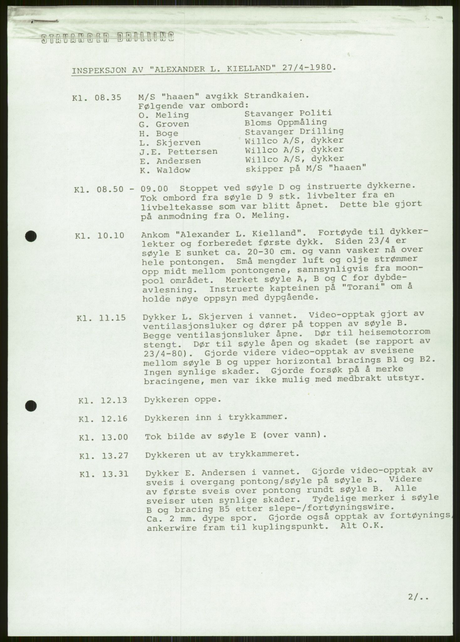 Justisdepartementet, Granskningskommisjonen ved Alexander Kielland-ulykken 27.3.1980, AV/RA-S-1165/D/L0006: A Alexander L. Kielland (Doku.liste + A3-A6, A11-A13, A18-A20-A21, A23, A31 av 31)/Dykkerjournaler, 1980-1981, s. 112