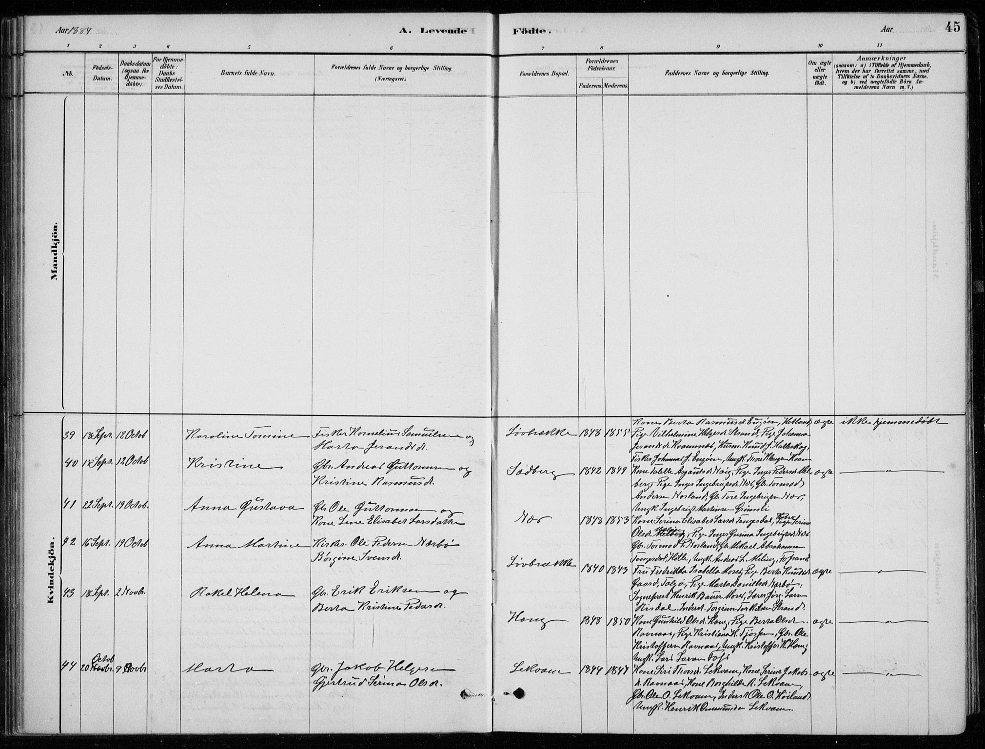 Strand sokneprestkontor, AV/SAST-A-101828/H/Ha/Hab/L0004: Klokkerbok nr. B 4, 1878-1903, s. 45