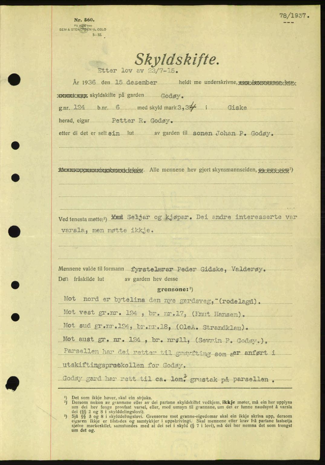Nordre Sunnmøre sorenskriveri, SAT/A-0006/1/2/2C/2Ca: Pantebok nr. A2, 1936-1937, Dagboknr: 78/1937